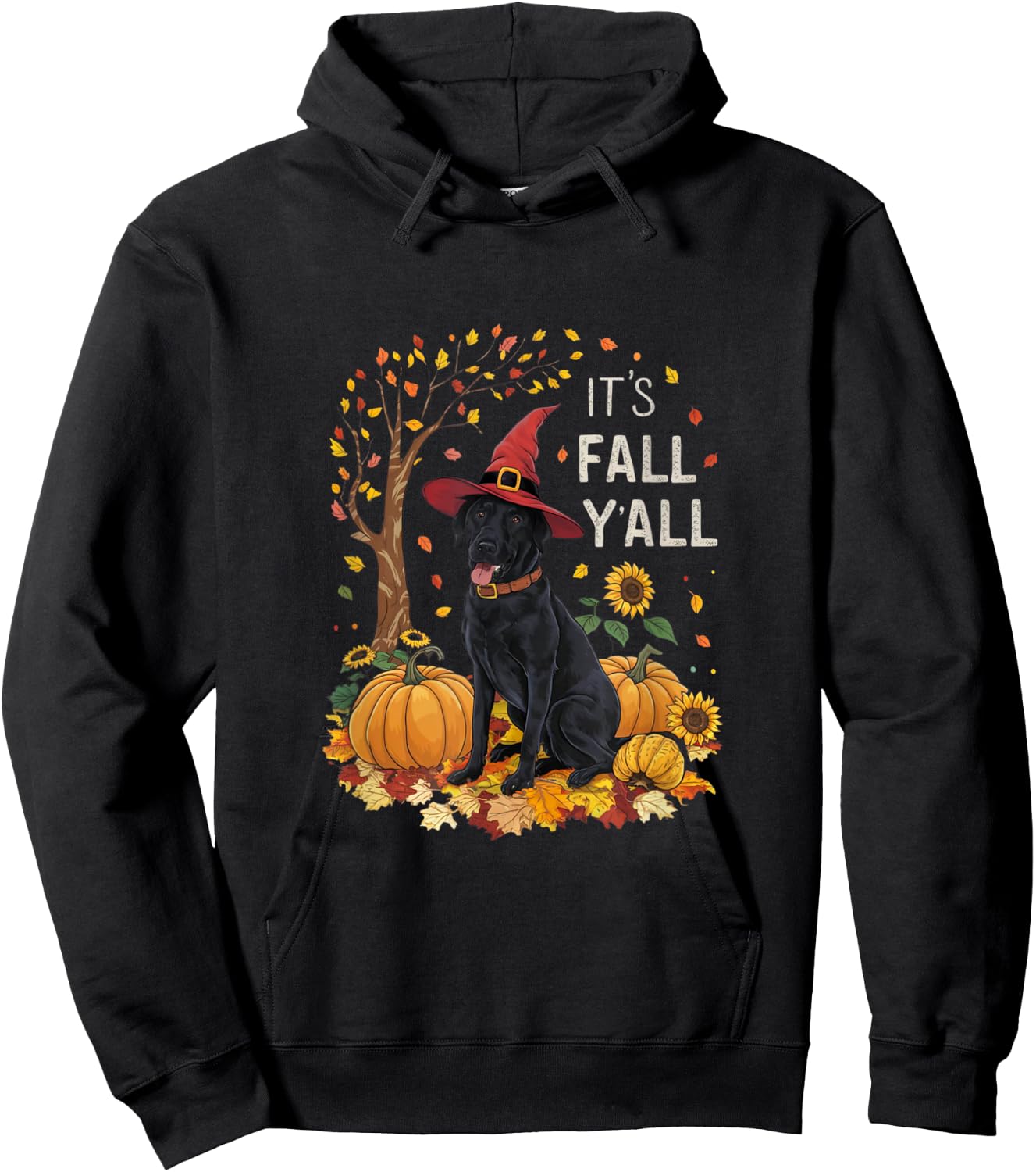 It's Fall Y'all Labrador Black Lab Halloween Thanksgiving Hoodie - Hoodie | Black