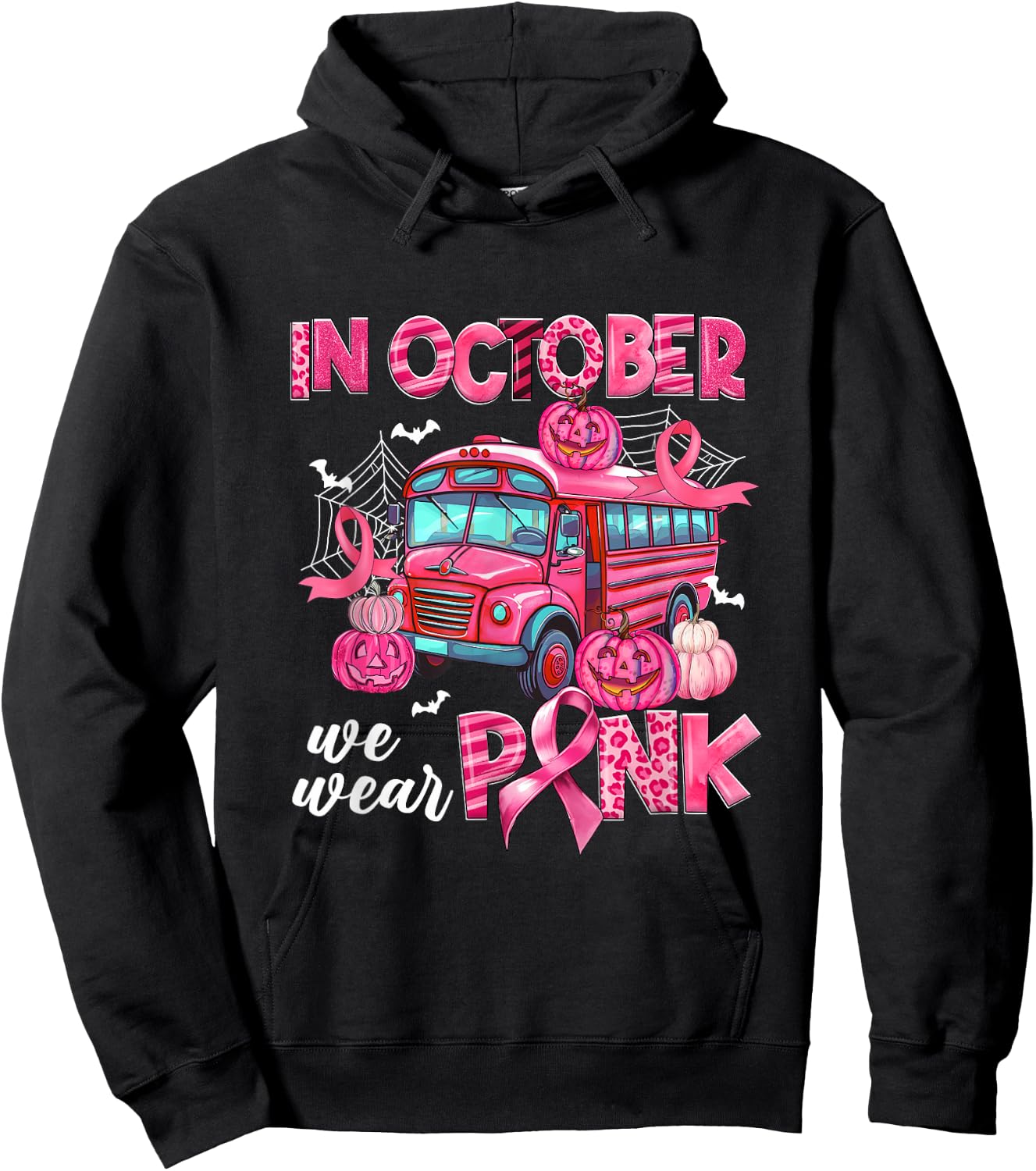 In October We Wear Pink Bus Driver Pumpkin Breast Cancer Hoodie - Hoodie | Black