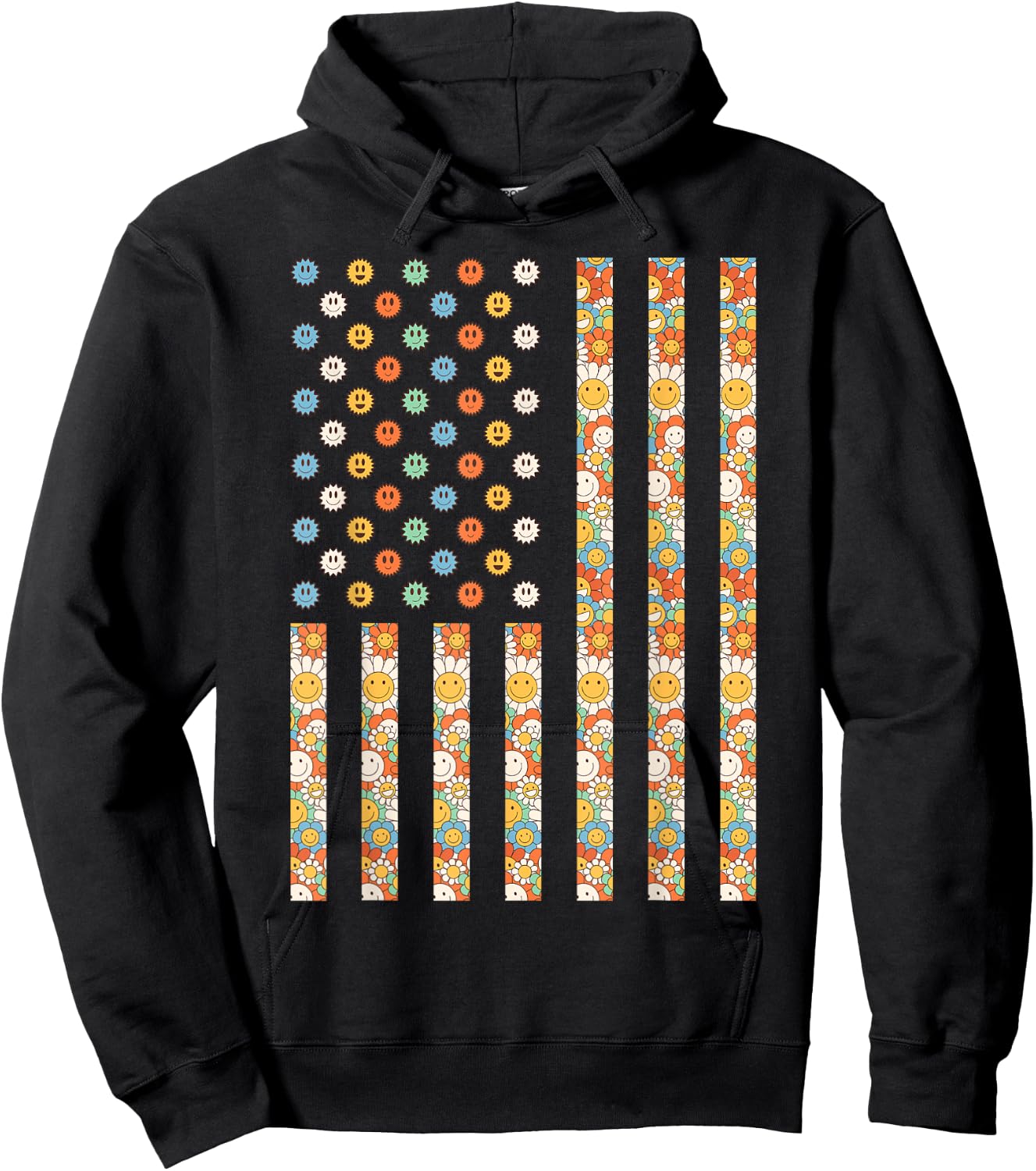 Hippy USA Outfit American Flag Hippie 1960s 1970s USA Groovy Hoodie - Hoodie | Black