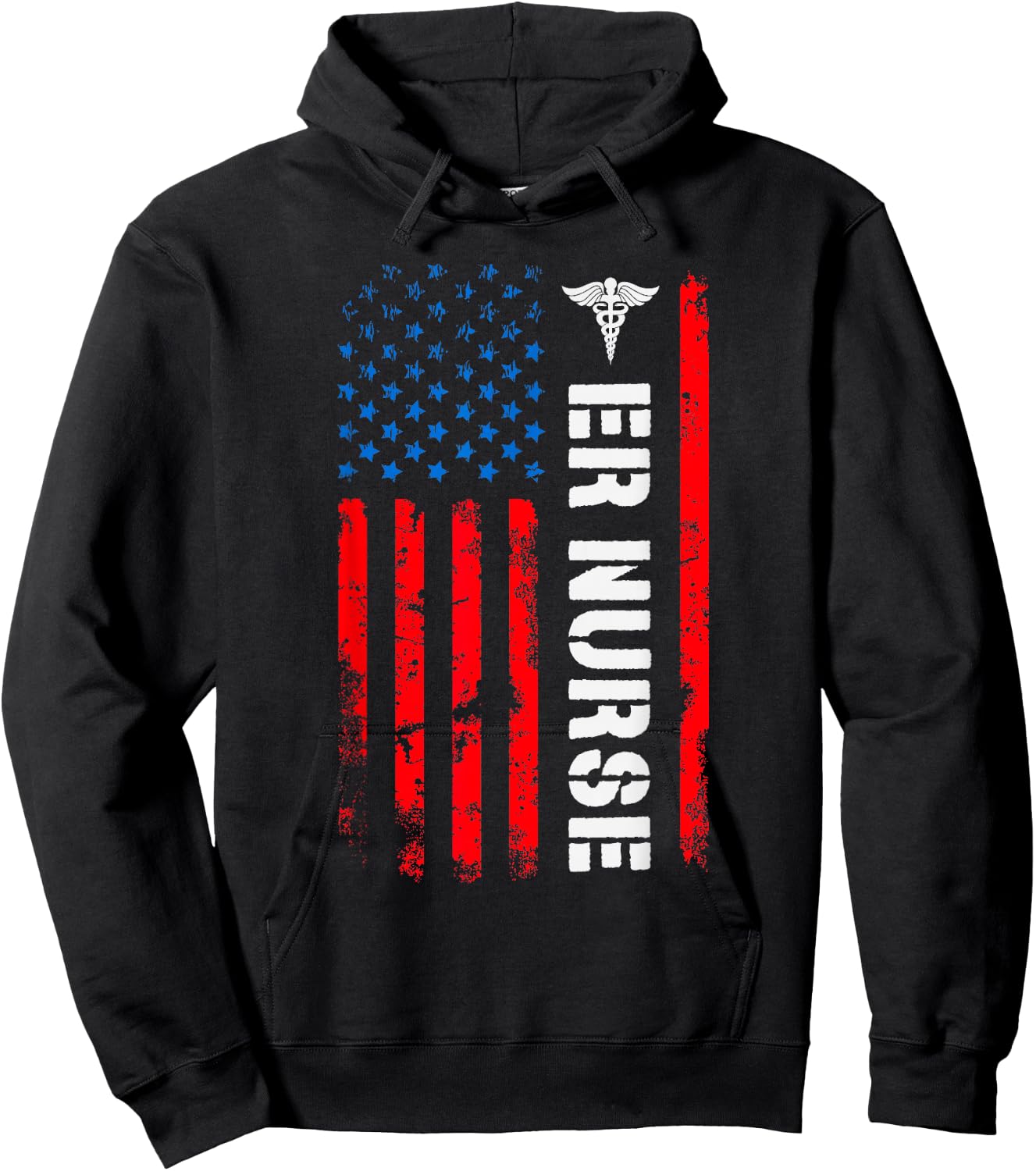Patriotic ER Nurse Shirt Retro American Flag 4th of July RN Hoodie - Hoodie | Black