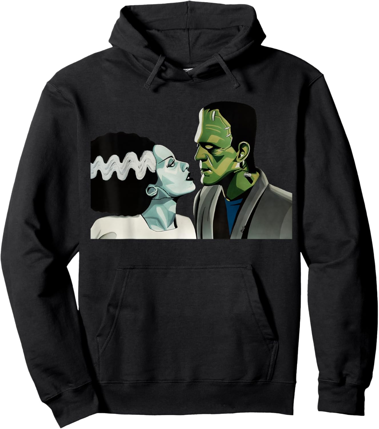 Frankenstein Monster & Bride Halloween Romantic Kiss Scene Hoodie - Hoodie | Black
