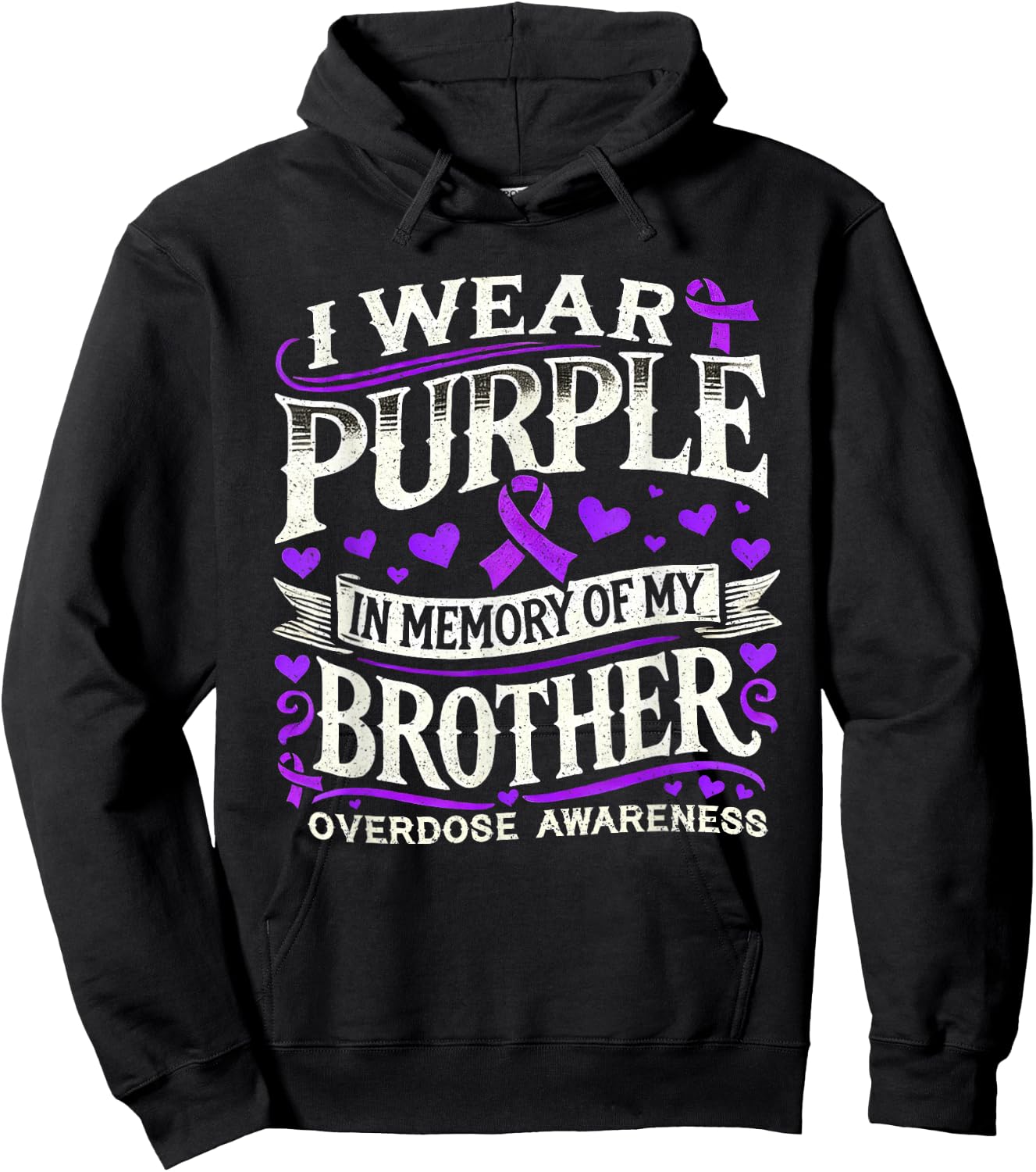 Overdose Awareness Month Brother Purple Ribbon Hoodie - Hoodie | Black