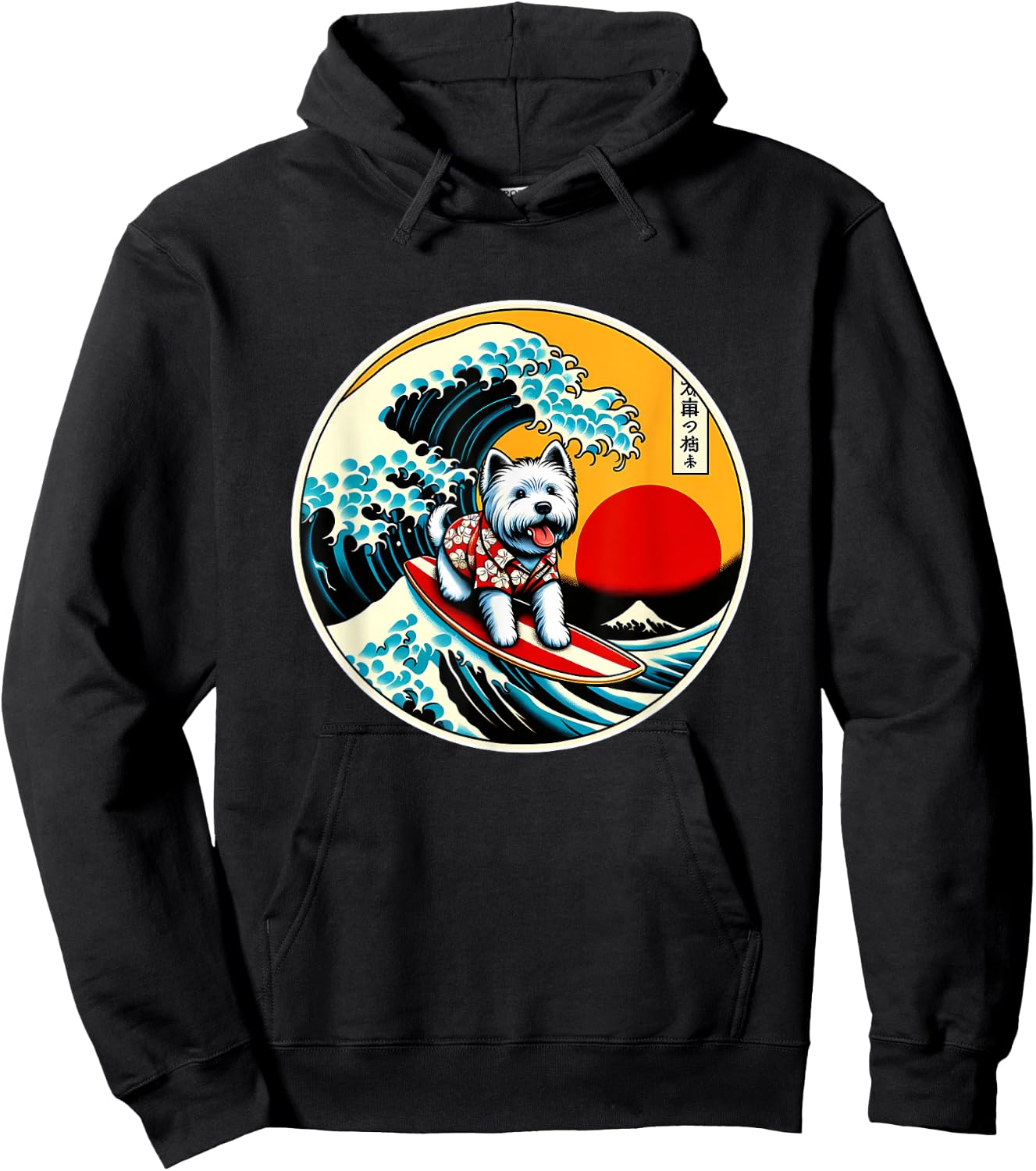 Great Wave Kanagawa Westie dog Surfing Women Kids Hoodie - Hoodie | Black
