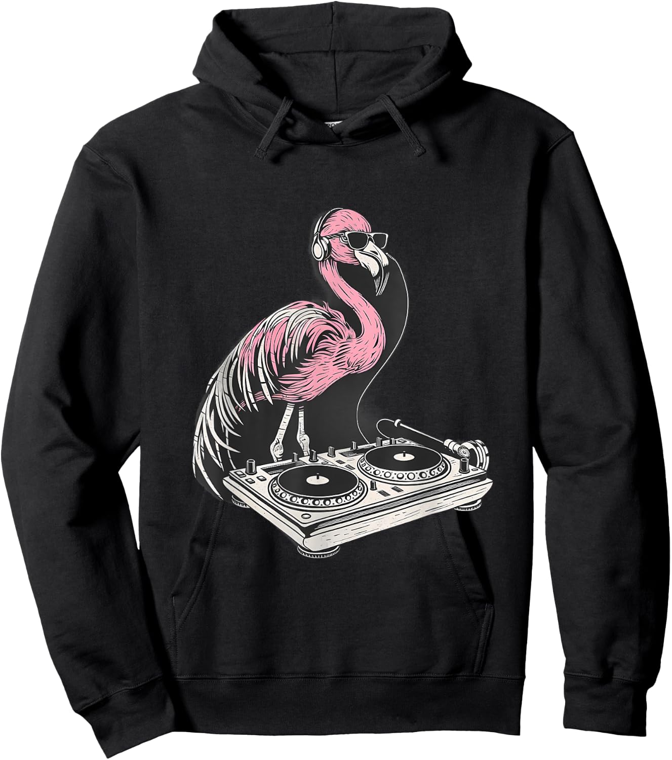 DJ Flamingo Bird Turntable DJ Flamingo Dance Music Techno Hoodie - Hoodie | Black