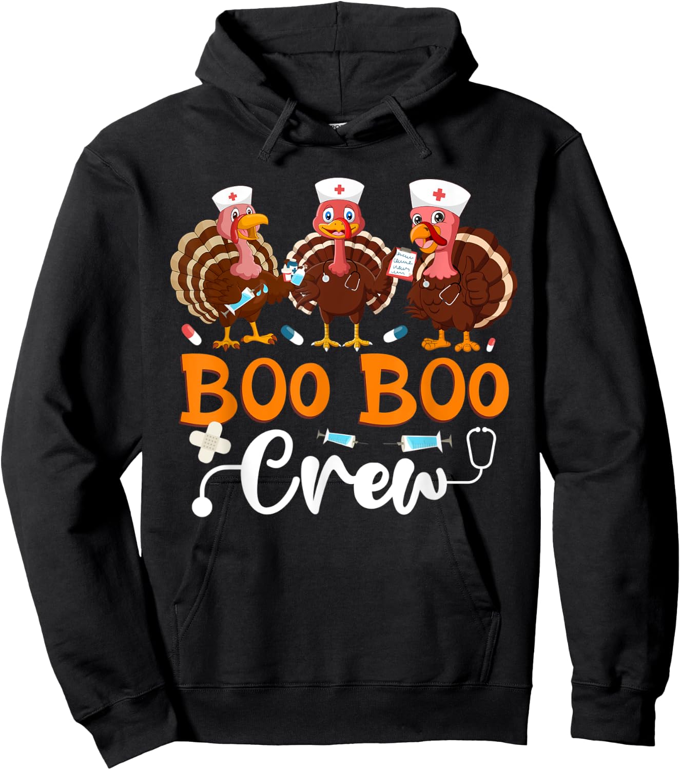 Boo Boo Crew Nurse Thanksgiving ER Nurse Funny Turkey Nurse Hoodie - Hoodie | Black