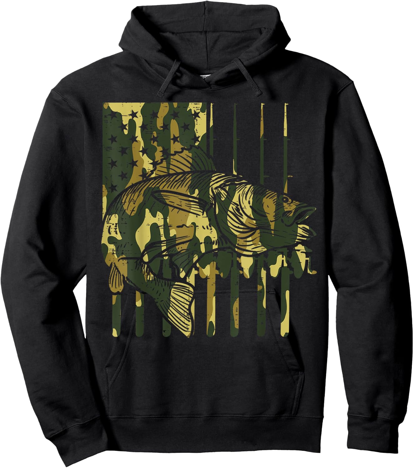 Camo US Flag Fish Vintage Fishing Patriotic Fisherman Gift Hoodie - Hoodie | Black