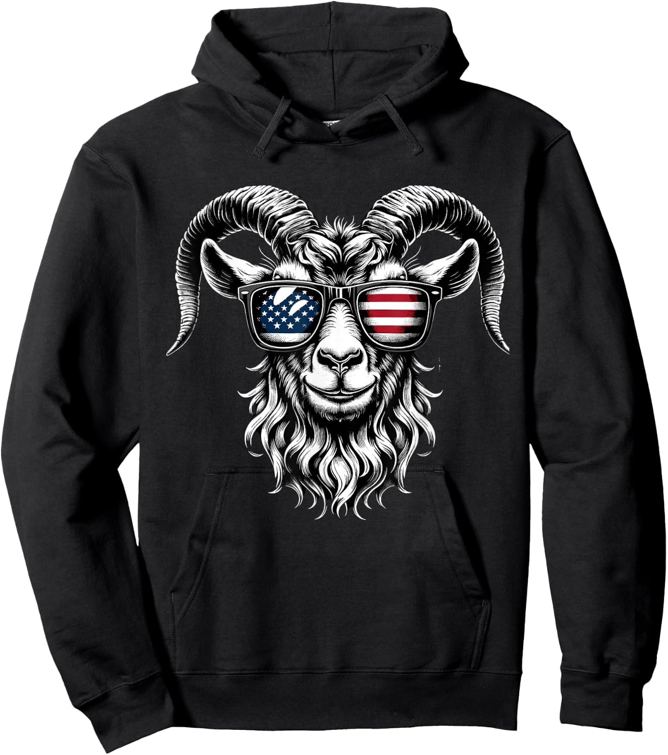 Patriotic Goat American Flag Sunglasses Hoodie - Hoodie | Black