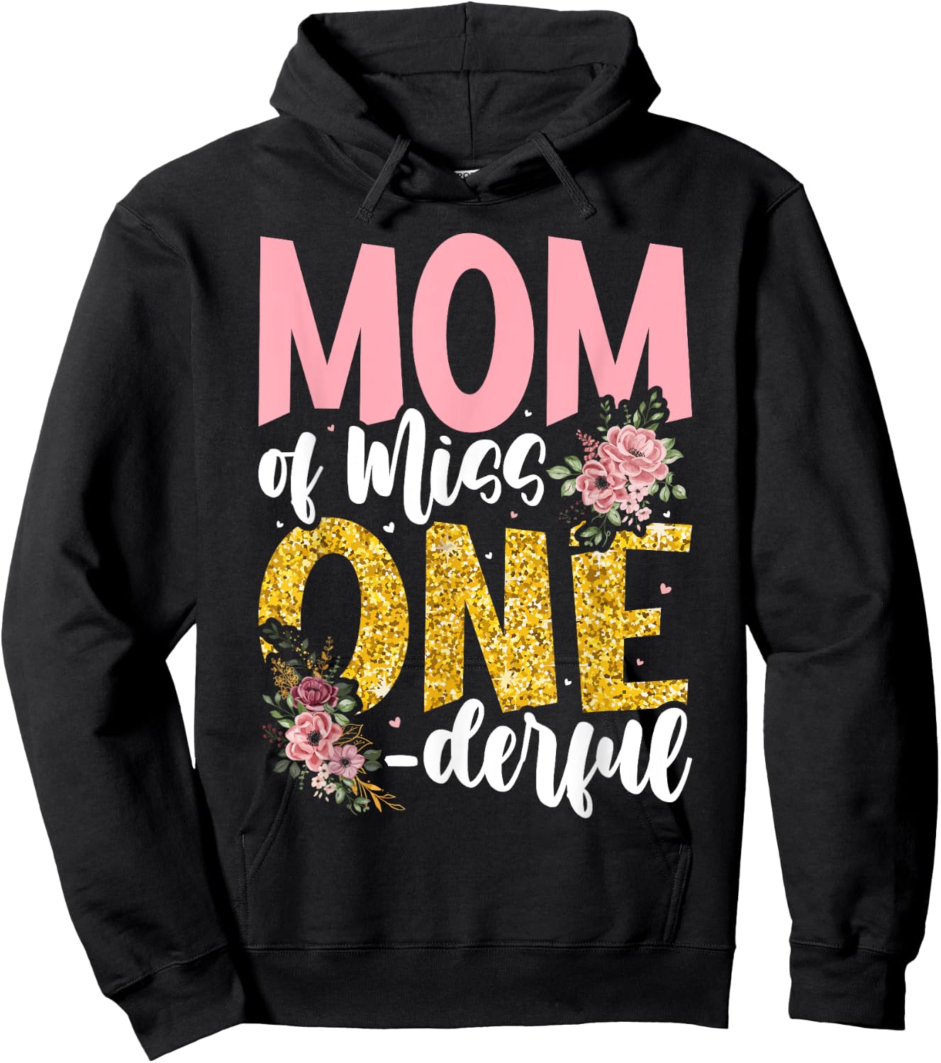 Mom of Little Miss Onederful 1st Birthday Family Matching Hoodie - Hoodie | Black