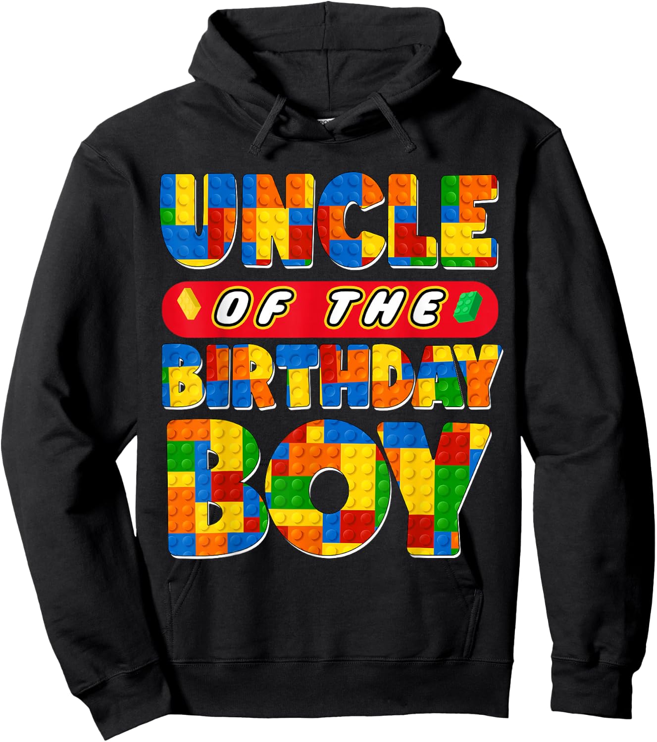 Uncle Birthday Boy Building Bricks Family Party Decoration Hoodie - Hoodie | Black