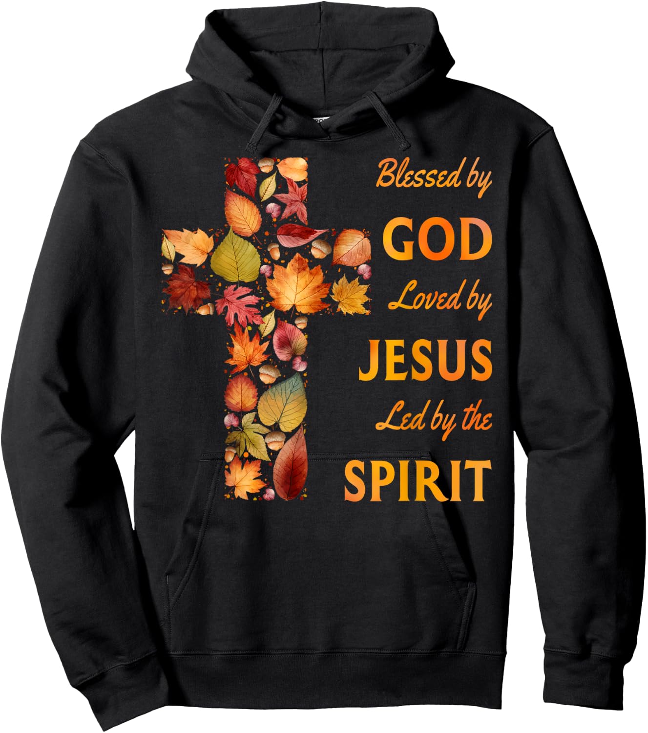 Blessed by God Loved by Jesus Fall Leaf Cross Hoodie - Hoodie | Black