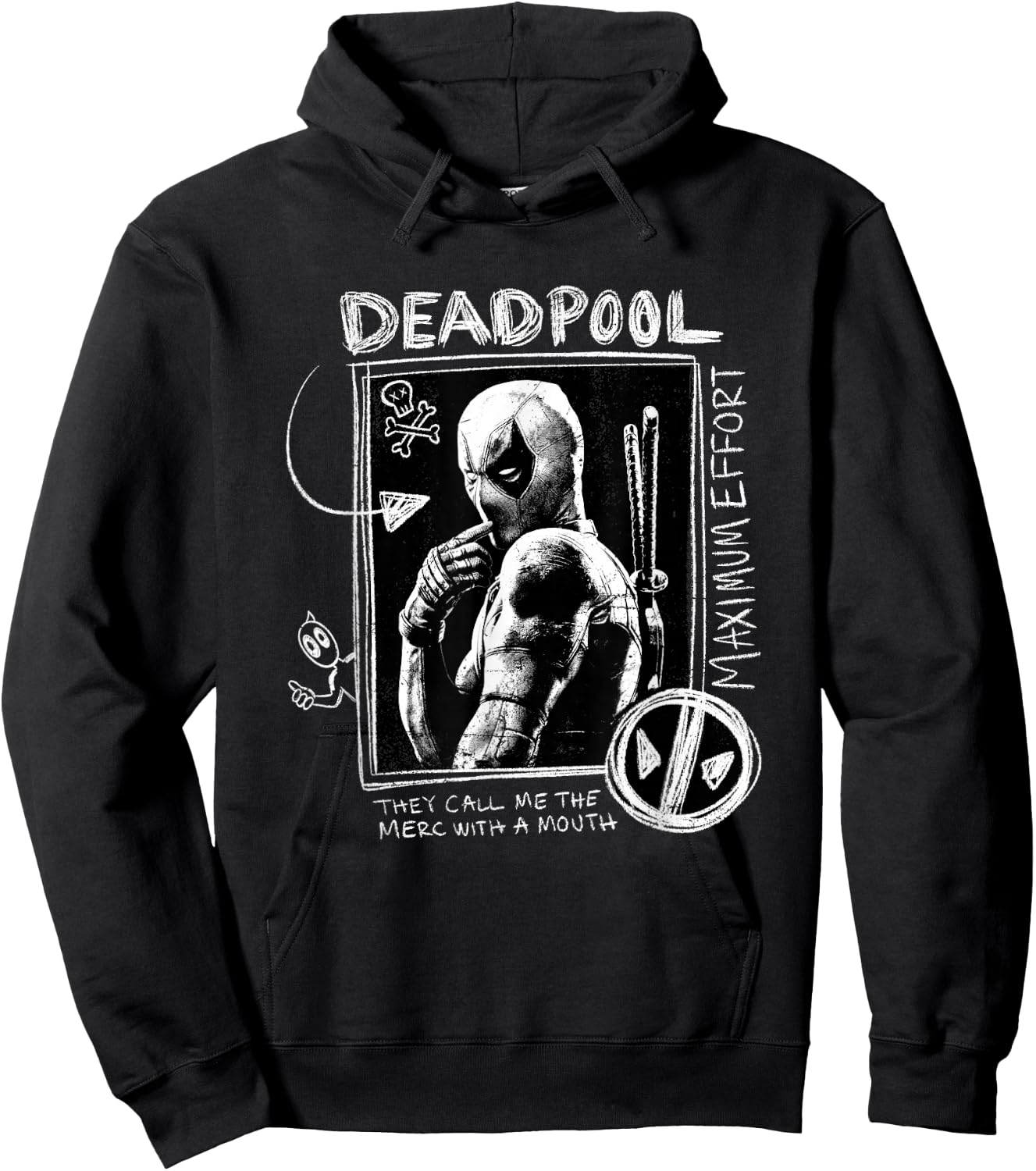 Marvel Deadpool & Wolverine Maximum Effort Doodle Portrait Hoodie - Hoodie | Black