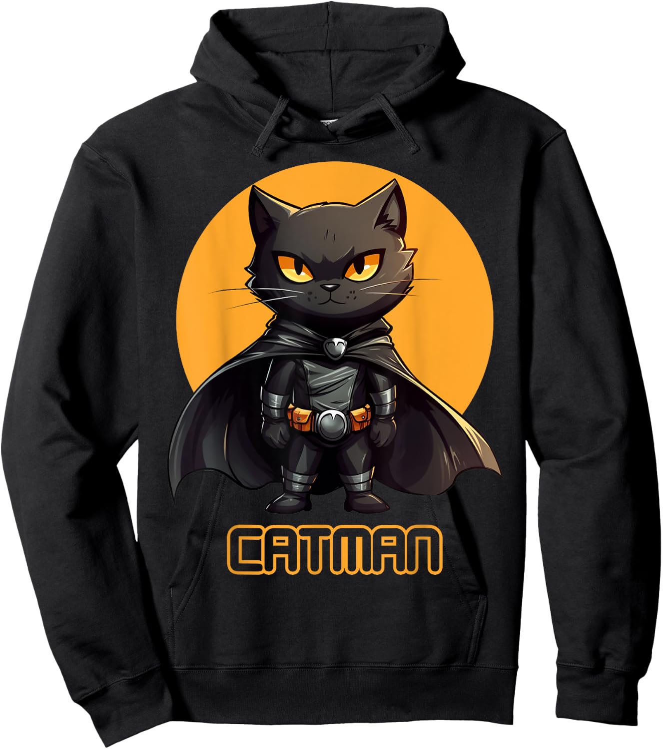 Superhero Cat, Catman, Funny Black Cat, Cat With Cape Hoodie - Hoodie | Black