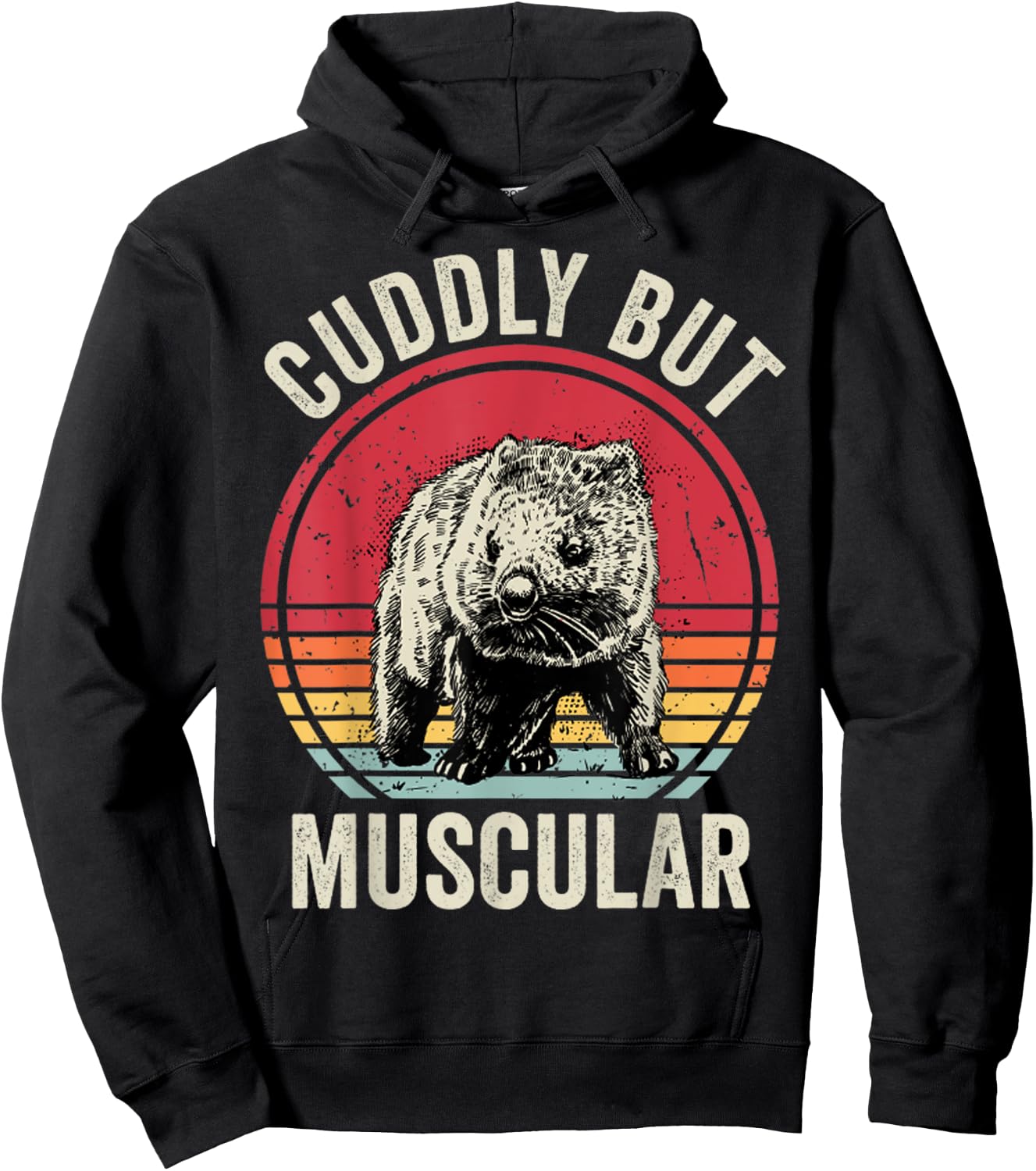 Wombat Retro Cuddly But Muscular Funny Wombat Hoodie - Hoodie | Black