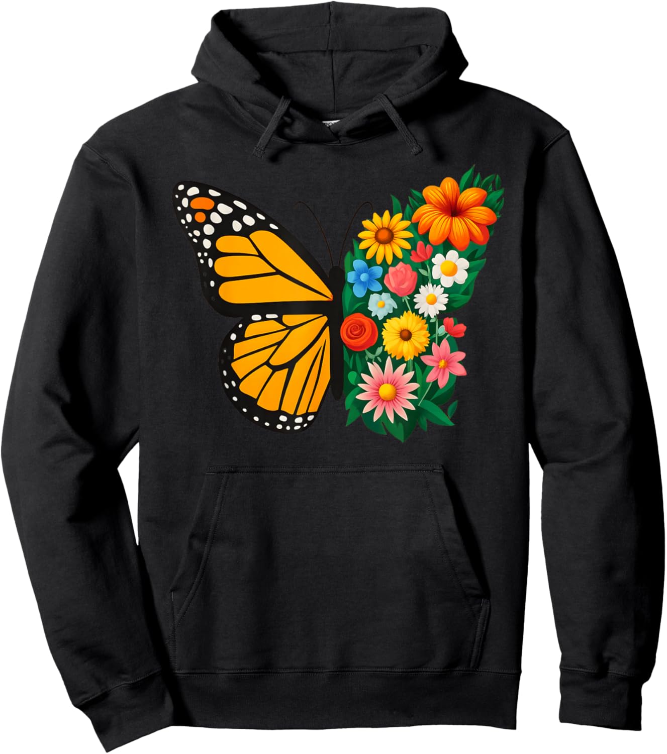 Summer Monarch Butterfly Floral Garden Butterflies Flower Men Women Kids Hoodie - Hoodie | Black