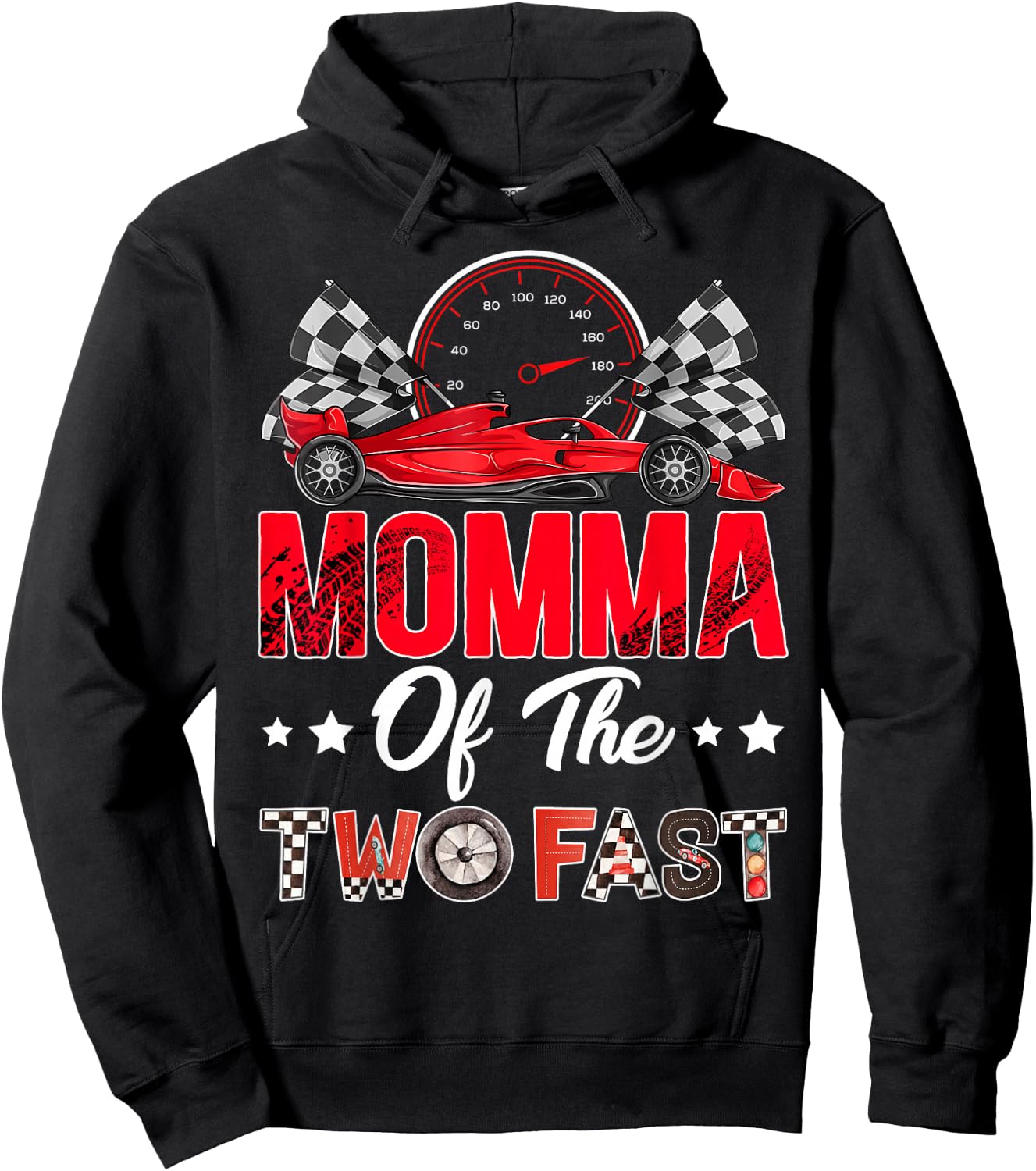 Momma of The Two Fast 2nd Birthday Boy Racing Car Family Hoodie - Hoodie | Black