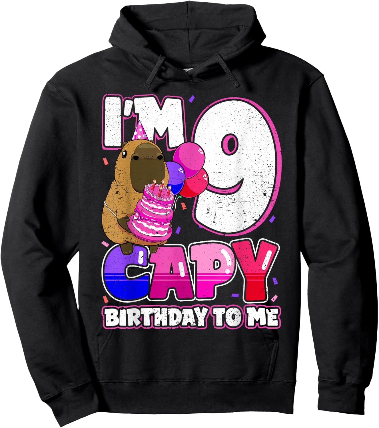 9 Years Capy Birthday to me Girls 9th Birthday Capybara Hoodie - Hoodie | Black