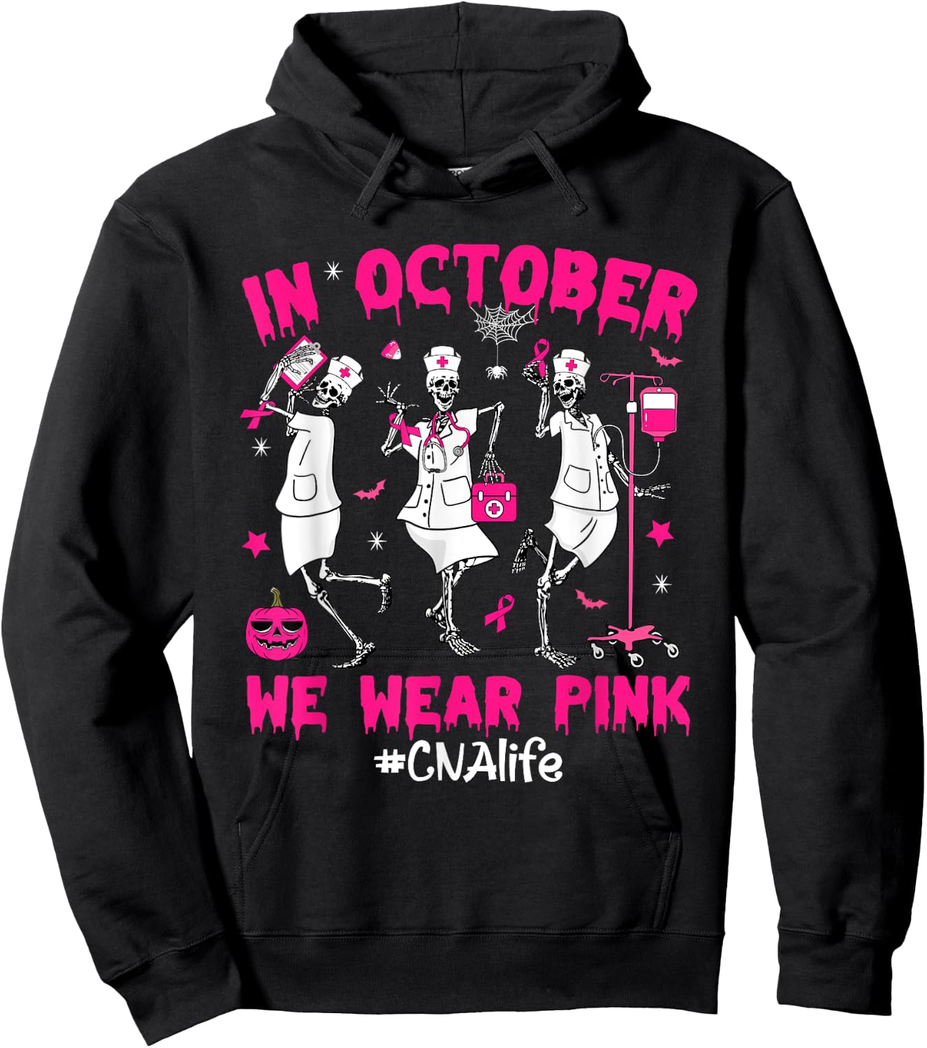 In October We Wear Pink CNA Life Nurse Breast Cancer Hoodie - Hoodie | Black