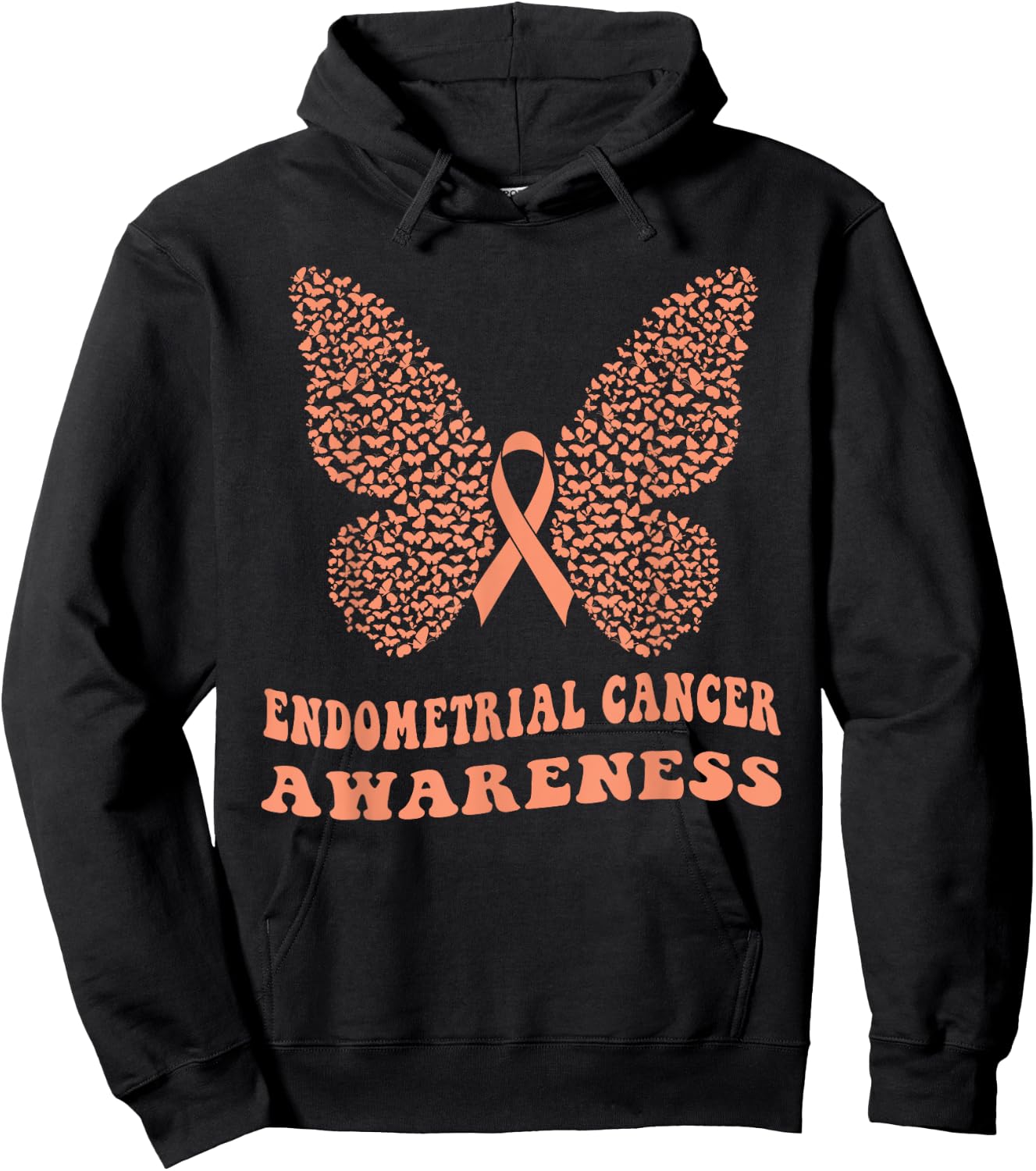 Endometrial Cancer Peach Ribbon Uterine Cancer Awareness Hoodie - Hoodie | Black