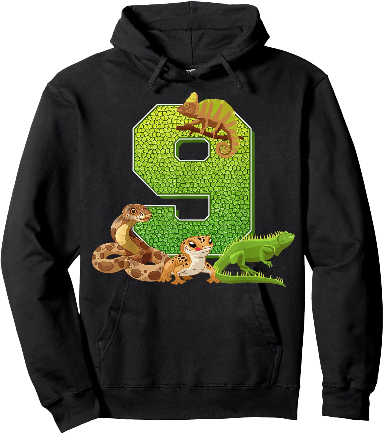 9 Bday Party 9 Years Old Reptile Animals Hoodie - Hoodie | Black