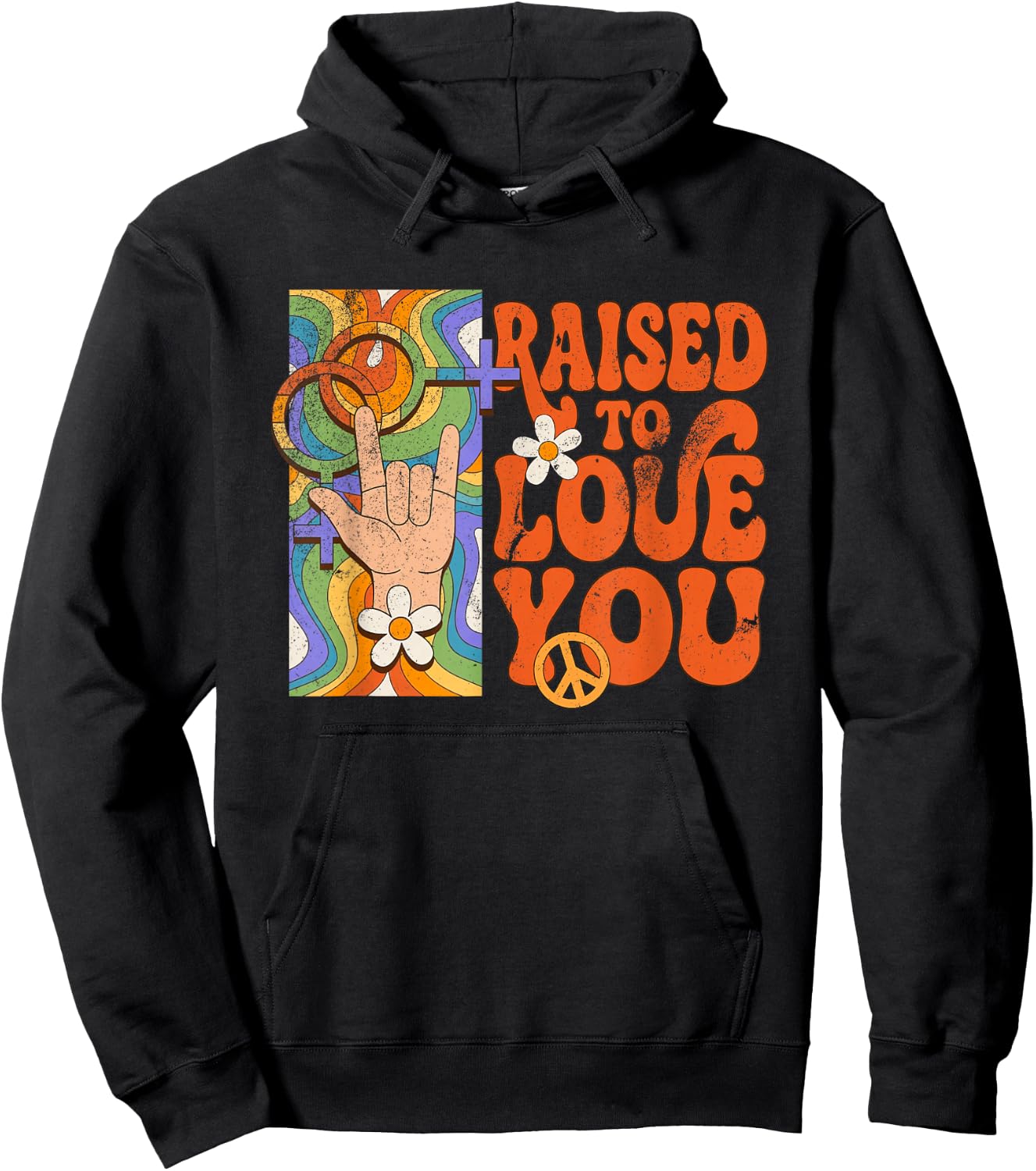 Raised to Love You Retro LGBTQ Pride Month Boys Girls Kids Hoodie - Hoodie | Black