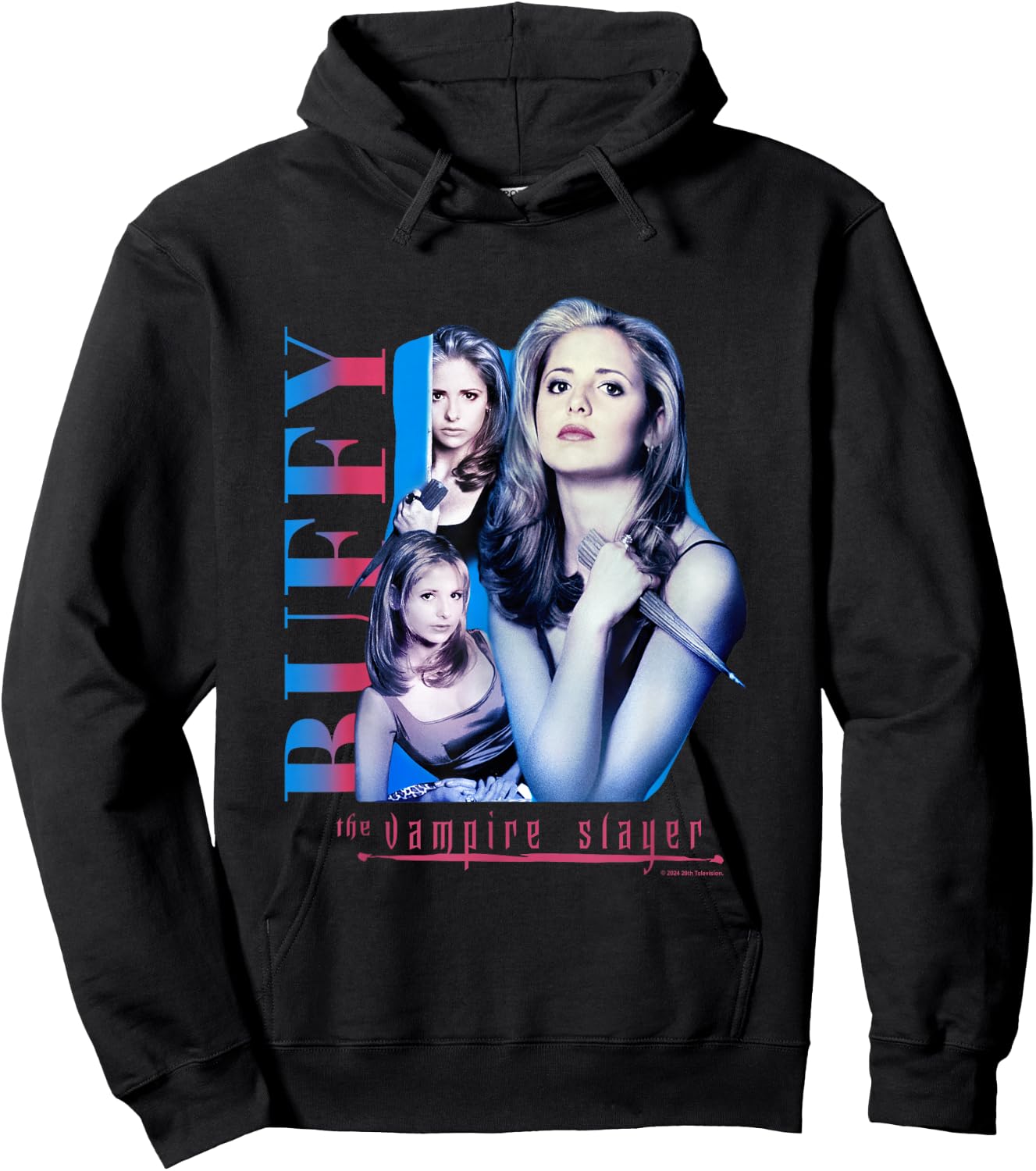 Buffy The Vampire Slayer Pink & Blue Gradient Buffy Collage Hoodie - Hoodie | Black