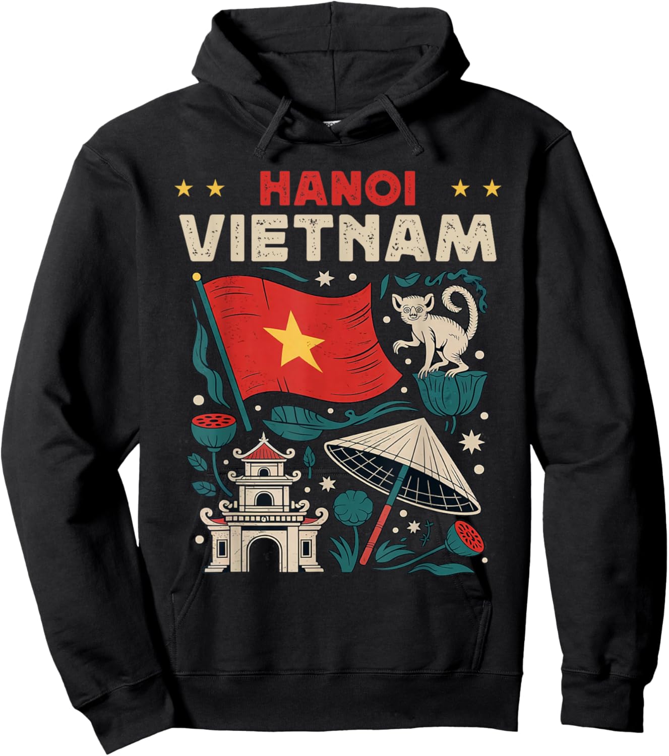 Hanoi Vietnam Flag Vietnamese Travel Souvenir Hoodie - Hoodie | Black
