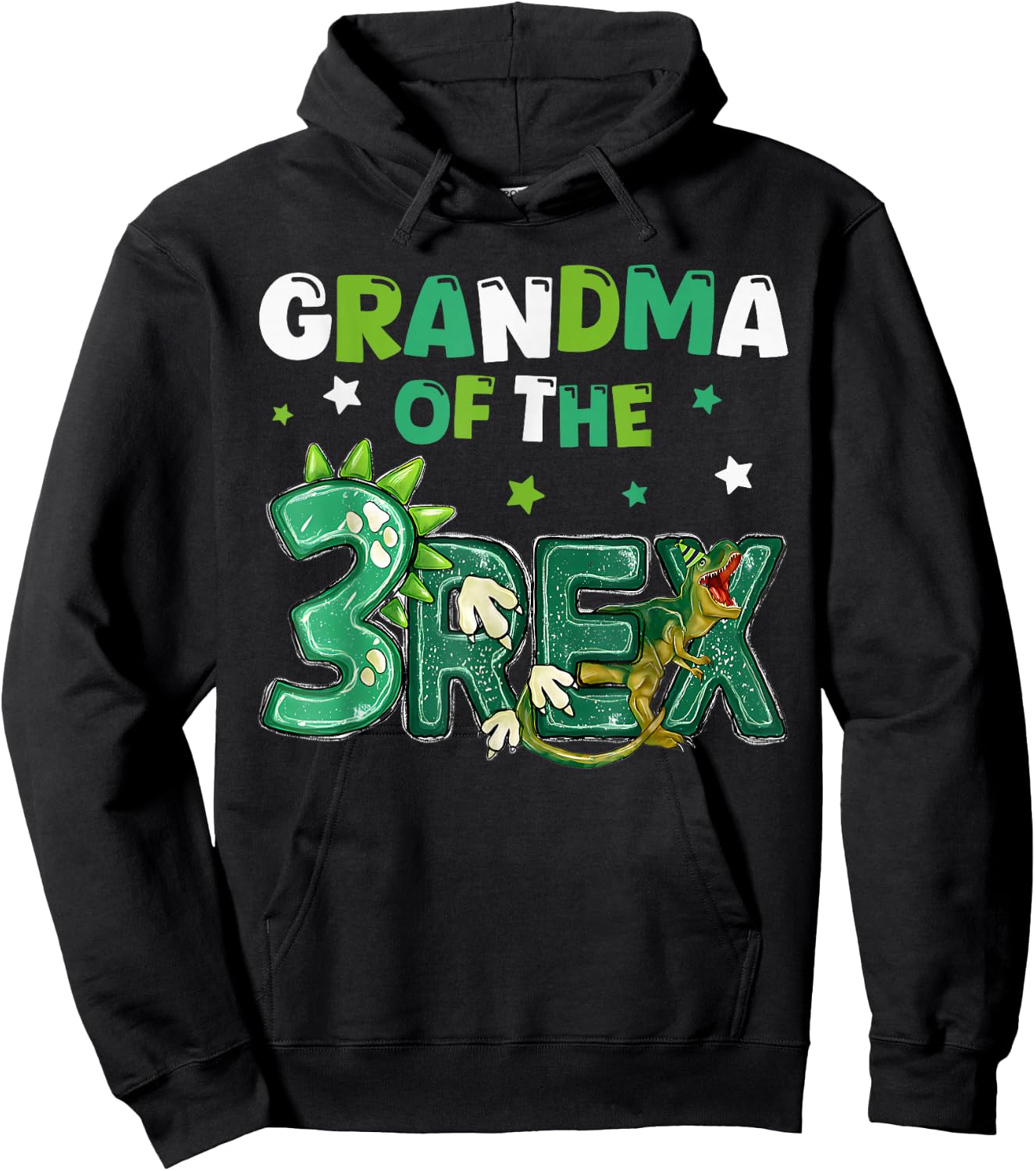 Grandma of the Three Rex Birthday Dinosaur Family Matching Hoodie - Hoodie | Black