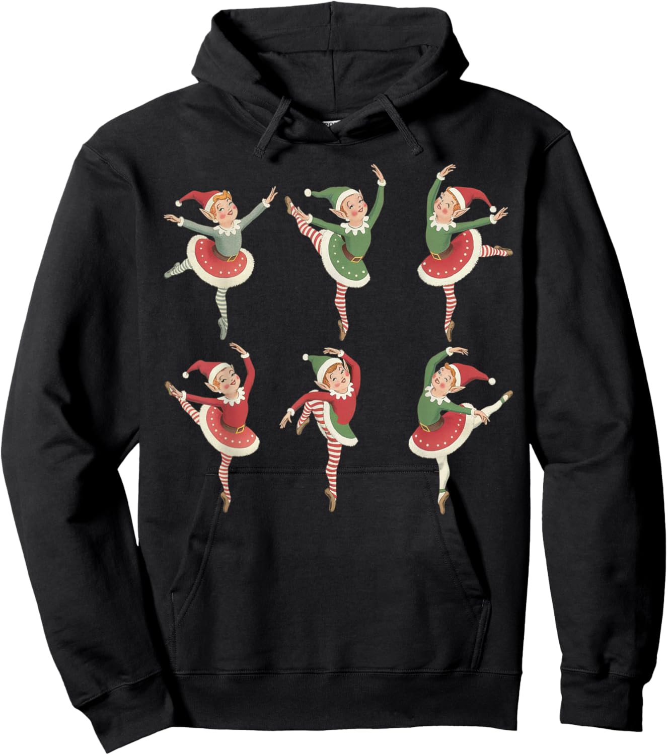 Elf Vintage Dancer Funny Christmas Ballet Hoodie - Hoodie | Black