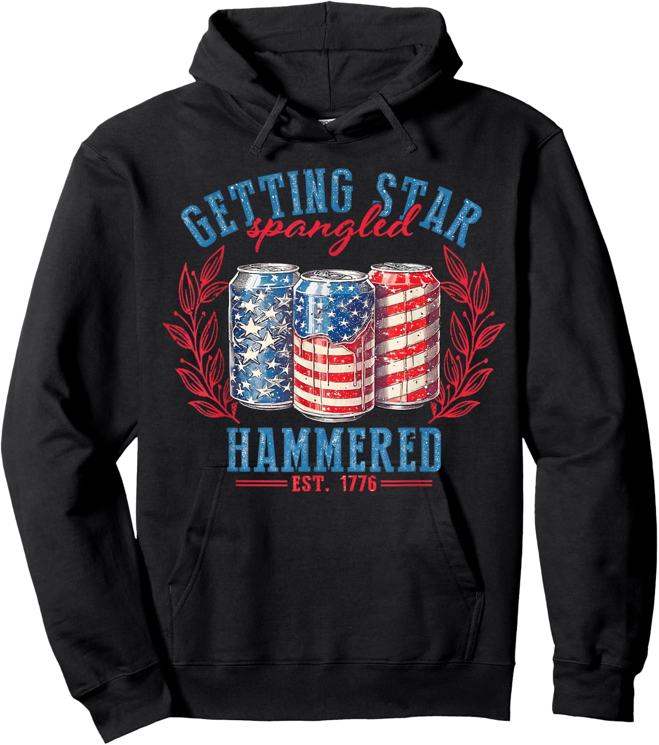 Getting Star Spangled Hammered Est 1776 American 4th Of July Women Kids Men Hoodie - Hoodie | Black