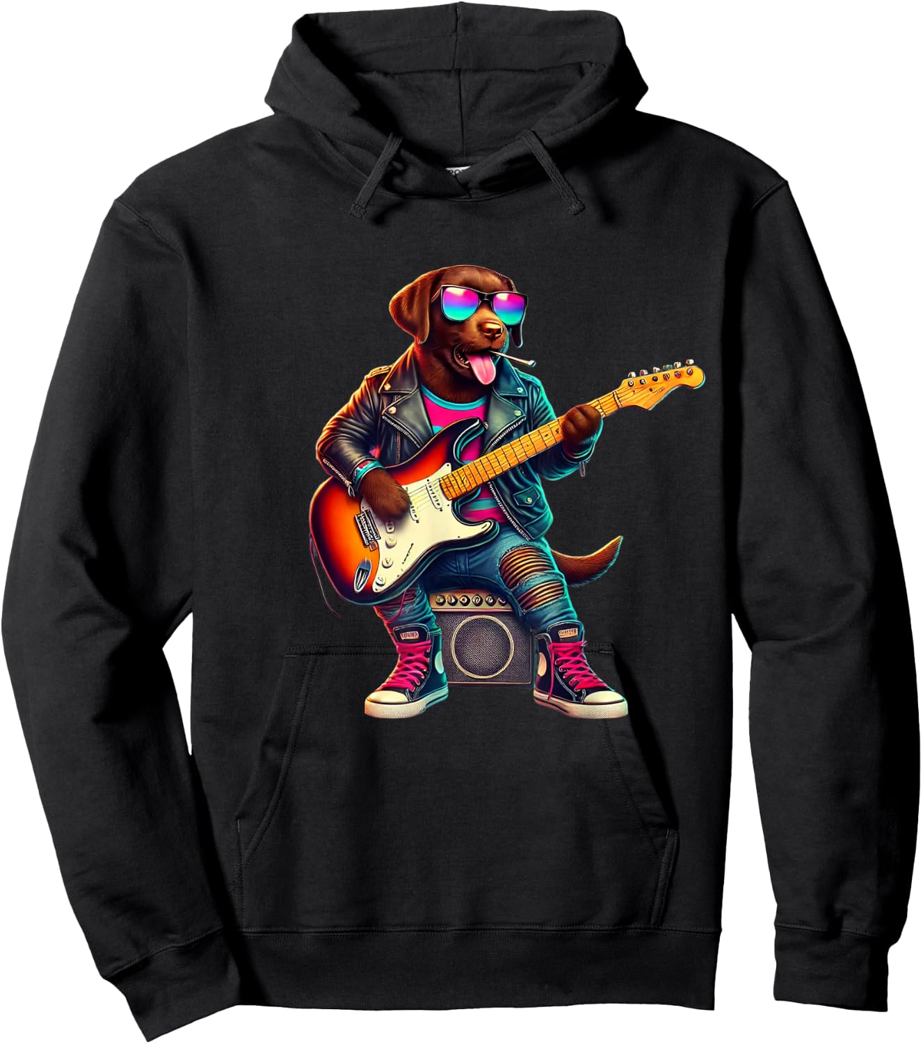 Chocolate Lab Electric Guitar Funny Dog Rock Band Musician Women Kids Hoodie - Hoodie | Black