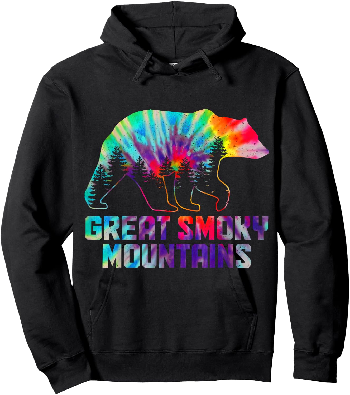 Great Smoky Mountains Tennessee Bear Grizzly Tie Dye Vintage Hoodie - Hoodie | Black