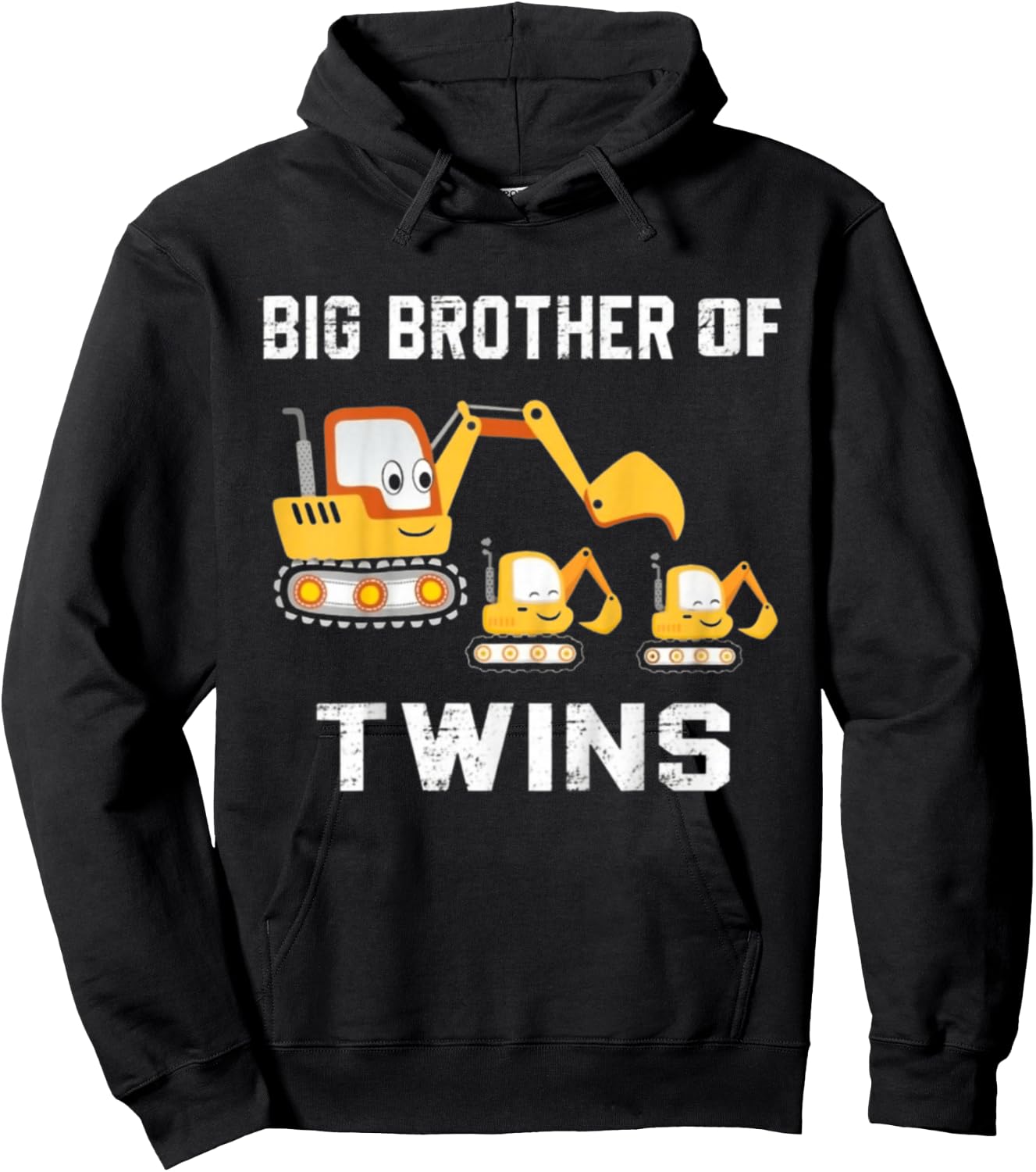 Kids Big brother Of Twins 2026 Construction Excavator Toddlers Hoodie - Hoodie | Black