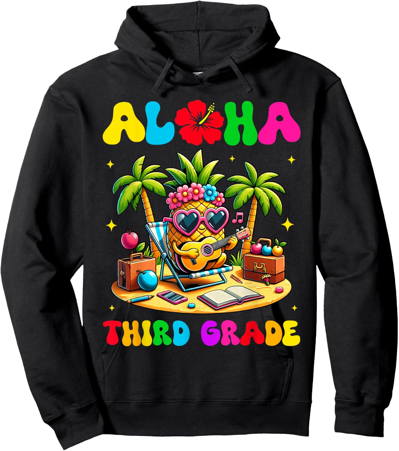 Aloha Third Grade Pineapple Hawaii Back to School Kids Girl Hoodie - Hoodie | Black