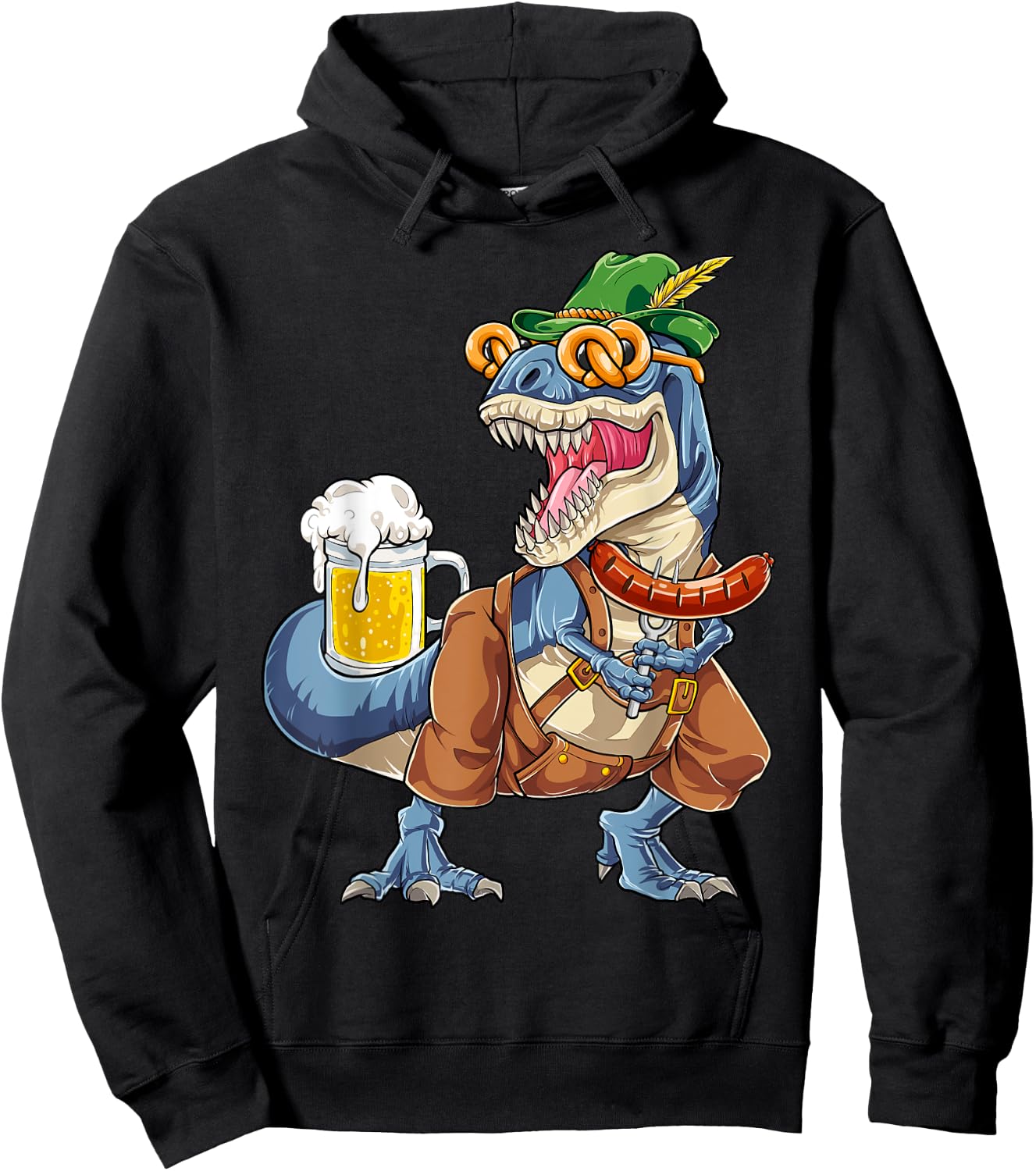 Dinosaur Oktoberfest Lederhosen Costume Men T rex Beer Fest Hoodie - Hoodie | Black