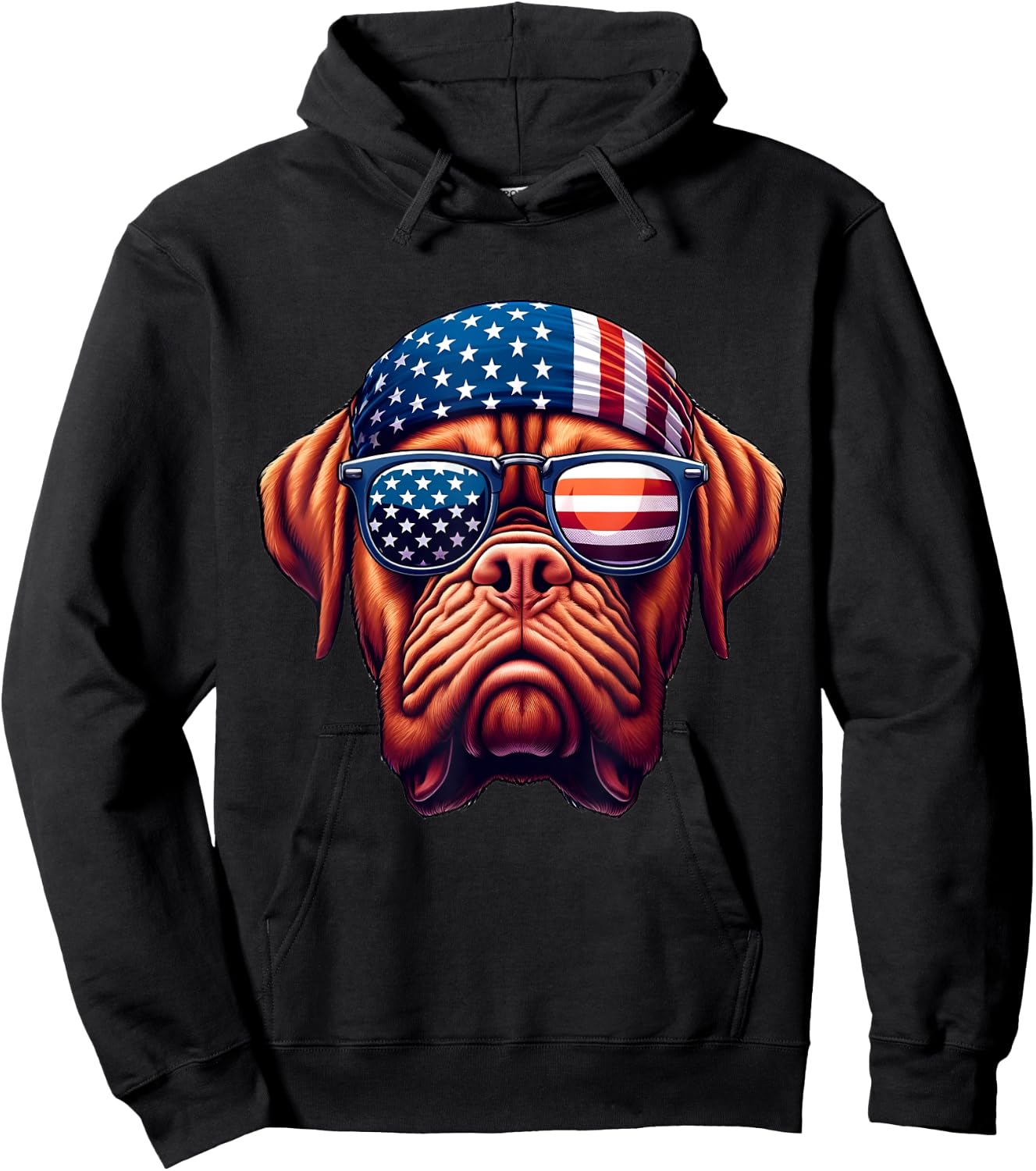 Patriotic Dogue de Bordeaux Dog US Flag Independence Day Hoodie - Hoodie | Black