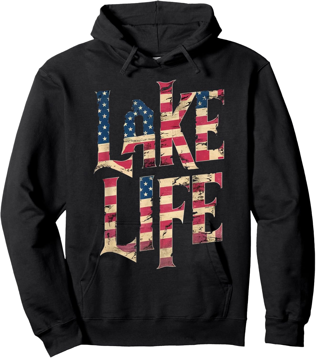 Vintage American Flag Lake Life 4th of July Patriotic Women Kids Men Hoodie - Hoodie | Black