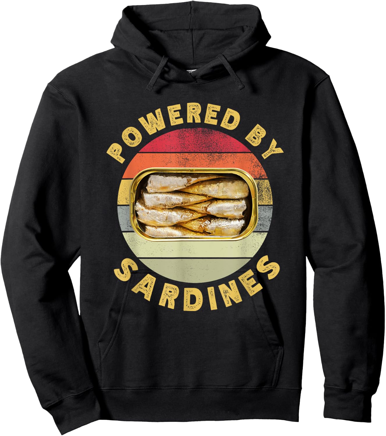 Powered By Sardines Funny Retro Sardine Food Lover Hoodie - Hoodie | Black