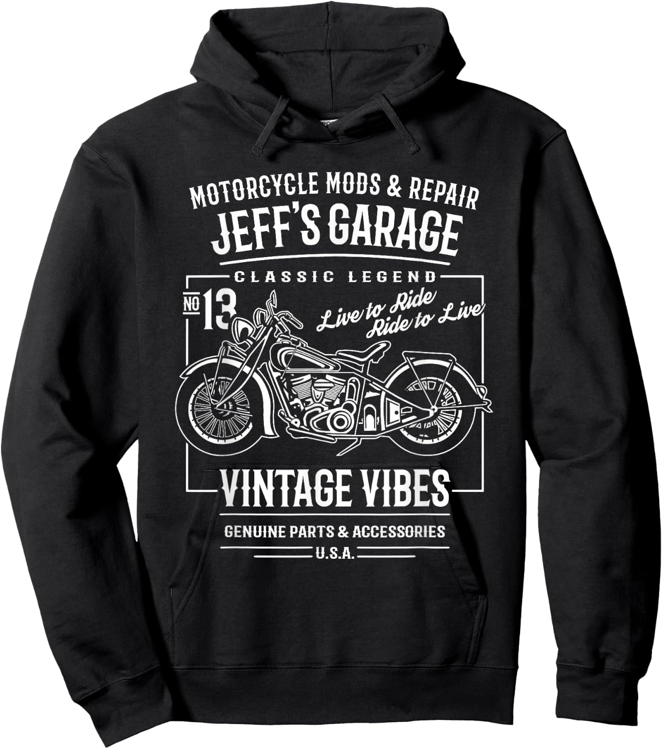 Jeff's Garage Vintage Motorcycle Design for the Name Jeff Hoodie - Hoodie | Black