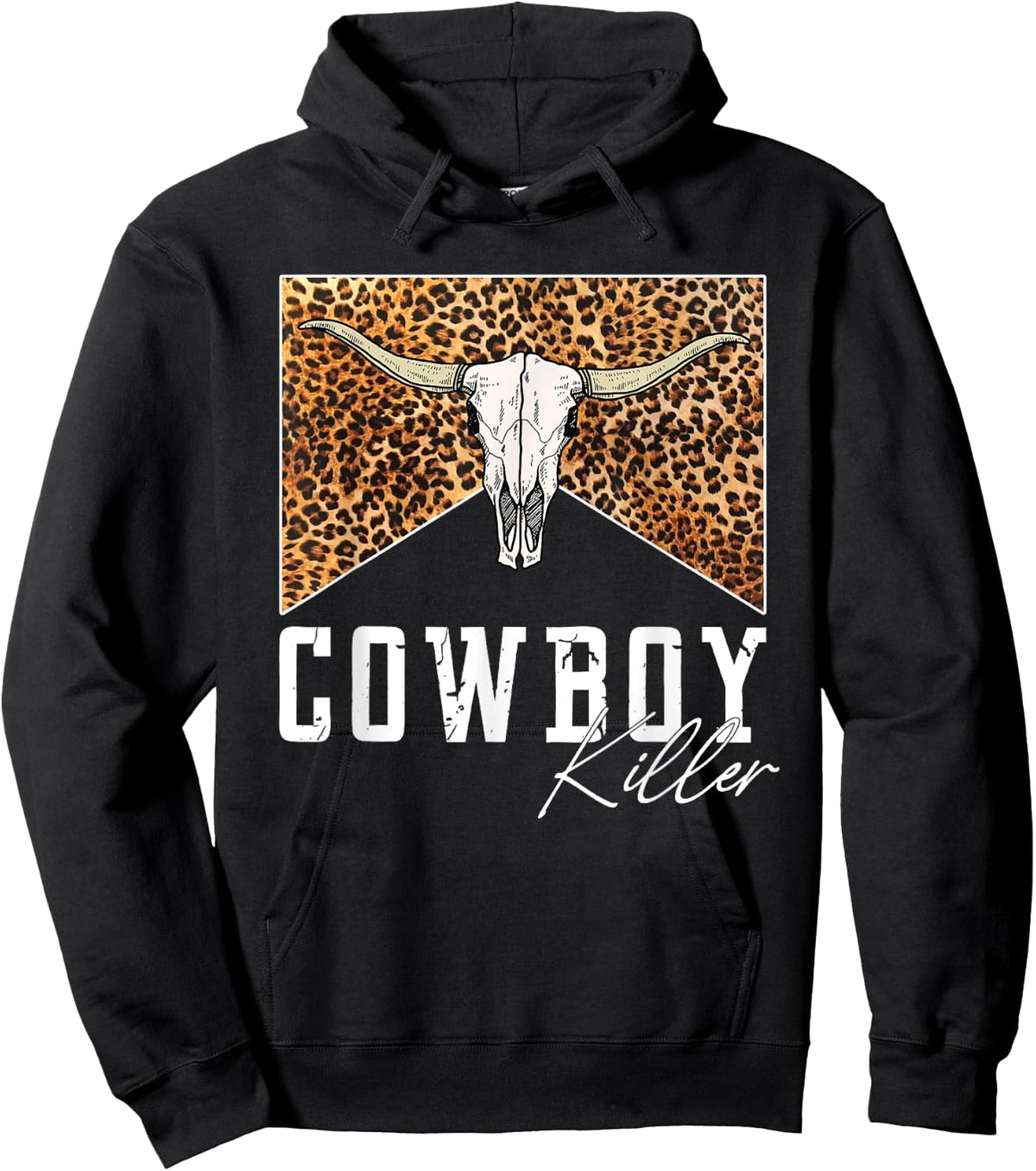 Western Cowgirl Leopard Punchy Cowboy Killers Bull Horn Hoodie - Hoodie | Black