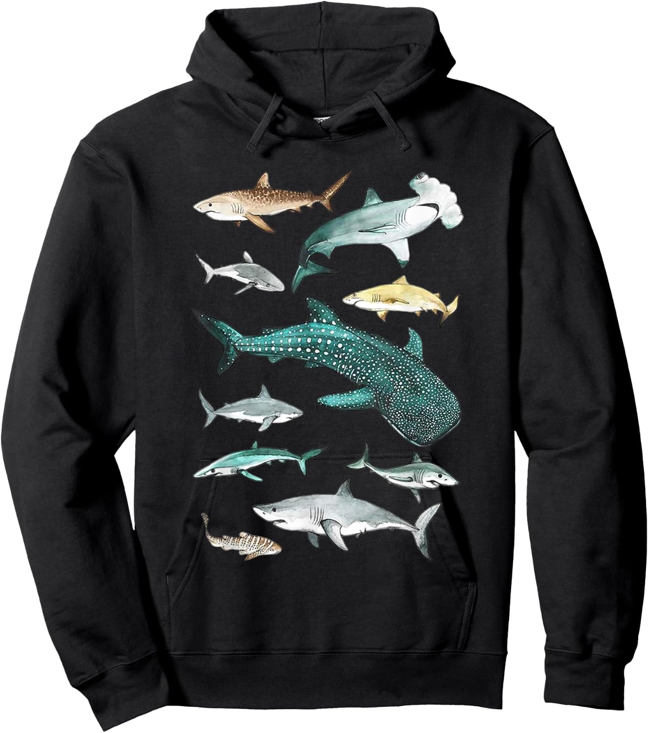 Shark Faces - Type of Shark - Shark Faces of All Kinds Hoodie - Hoodie | Black