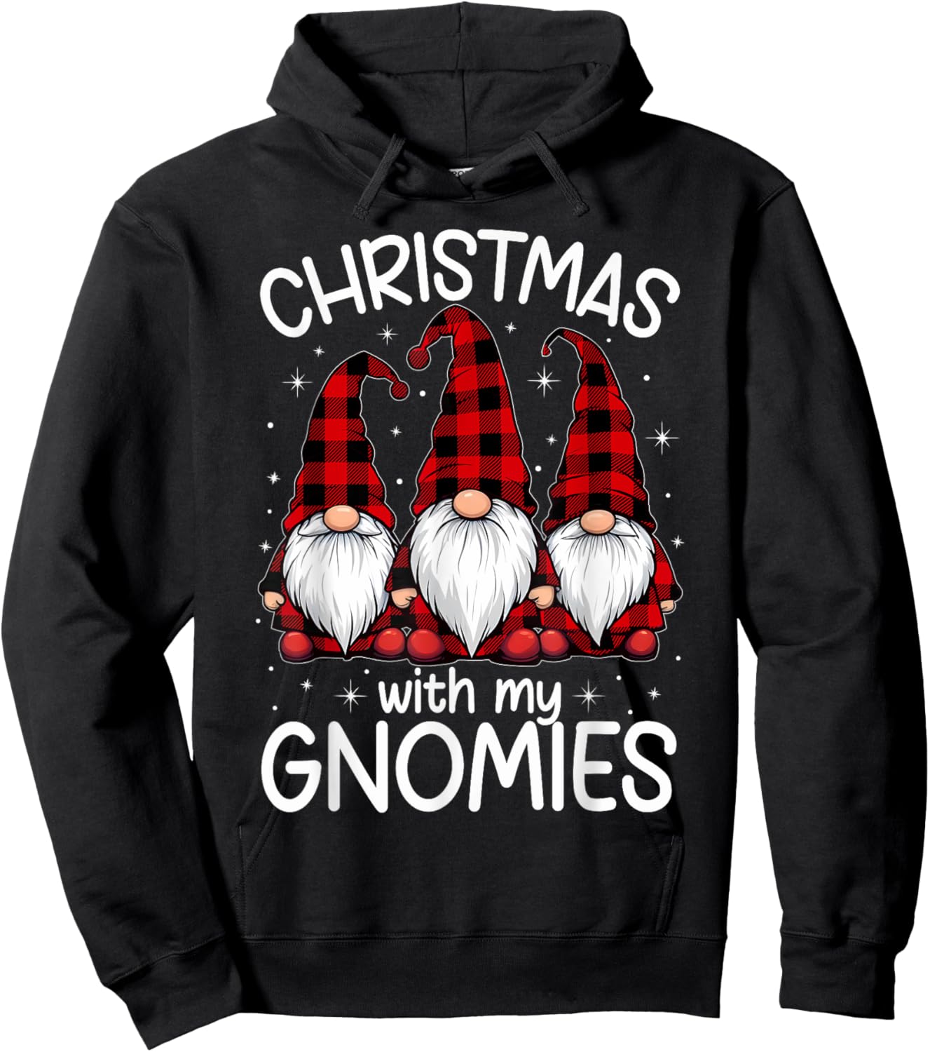 Christmas With My Gnomies Xmas Family Gnome Red Black Plaid Hoodie - Hoodie | Black