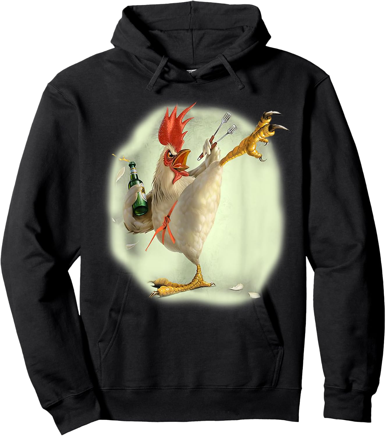 Chicken Beer Karate Kick Cool Chicken Funny Chicken Farmer Hoodie - Hoodie | Black