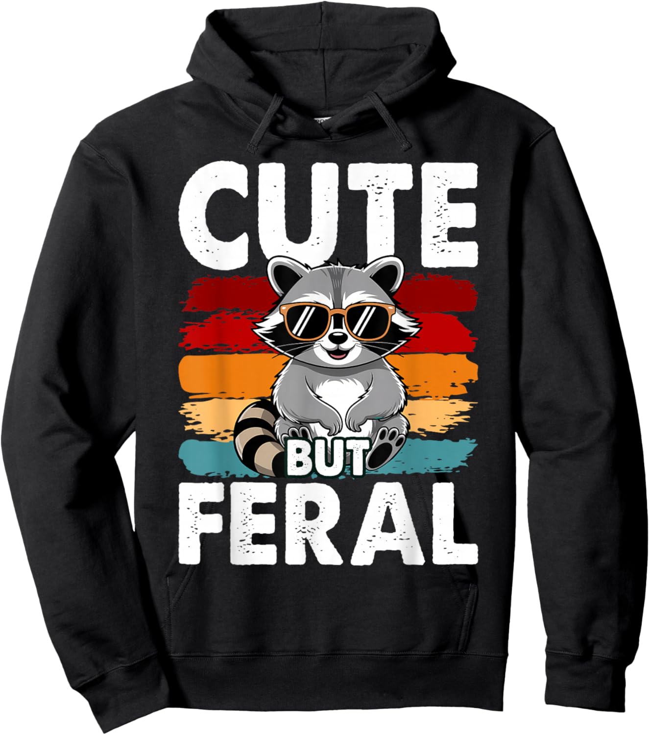 Vintage Cute But Feral Toddler Boy Girl Funny Raccoon Retro Hoodie - Hoodie | Black