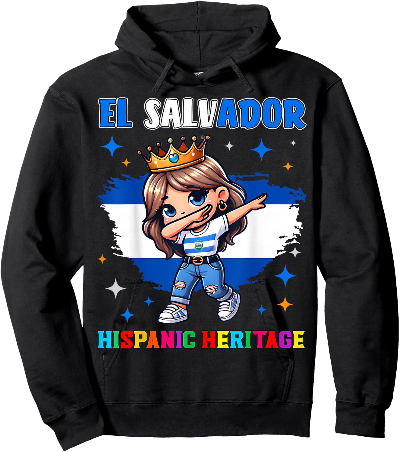 El Salvador Dabbing Girl Hispanic Heritage Celebration Kids Hoodie - Hoodie | Black