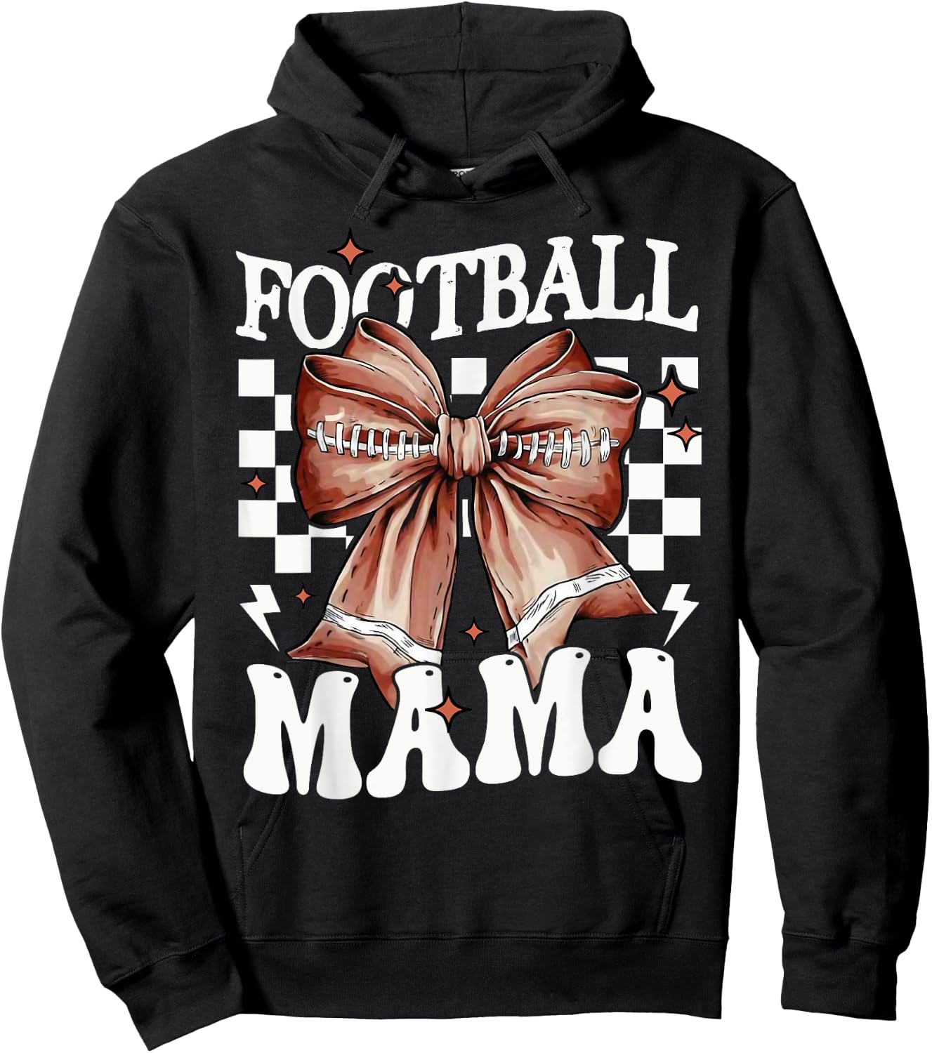 Coquette Bow American Football Mama Thanksgiving Autumn Fall Hoodie - Hoodie | Black
