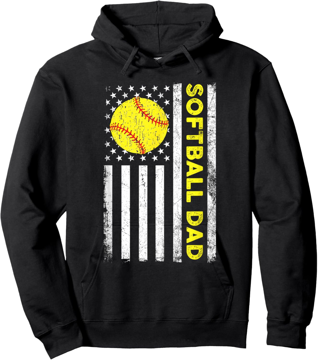 Softball Dad Distressed American Flag Fathers Day Hoodie - Hoodie | Black