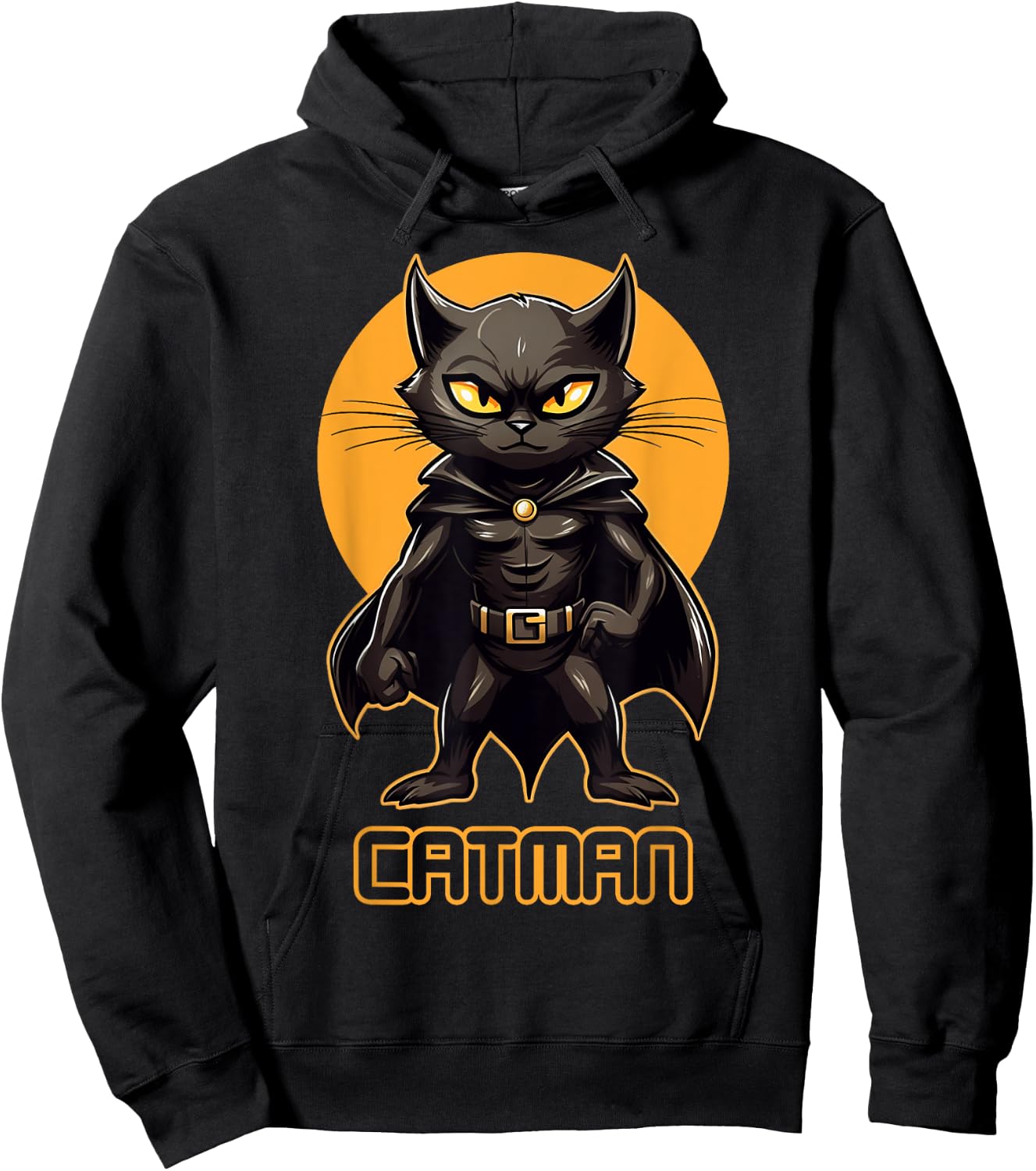 Superhero Cat, Catman, Funny Black Cat, Cat With Cape Hoodie - Hoodie | Black