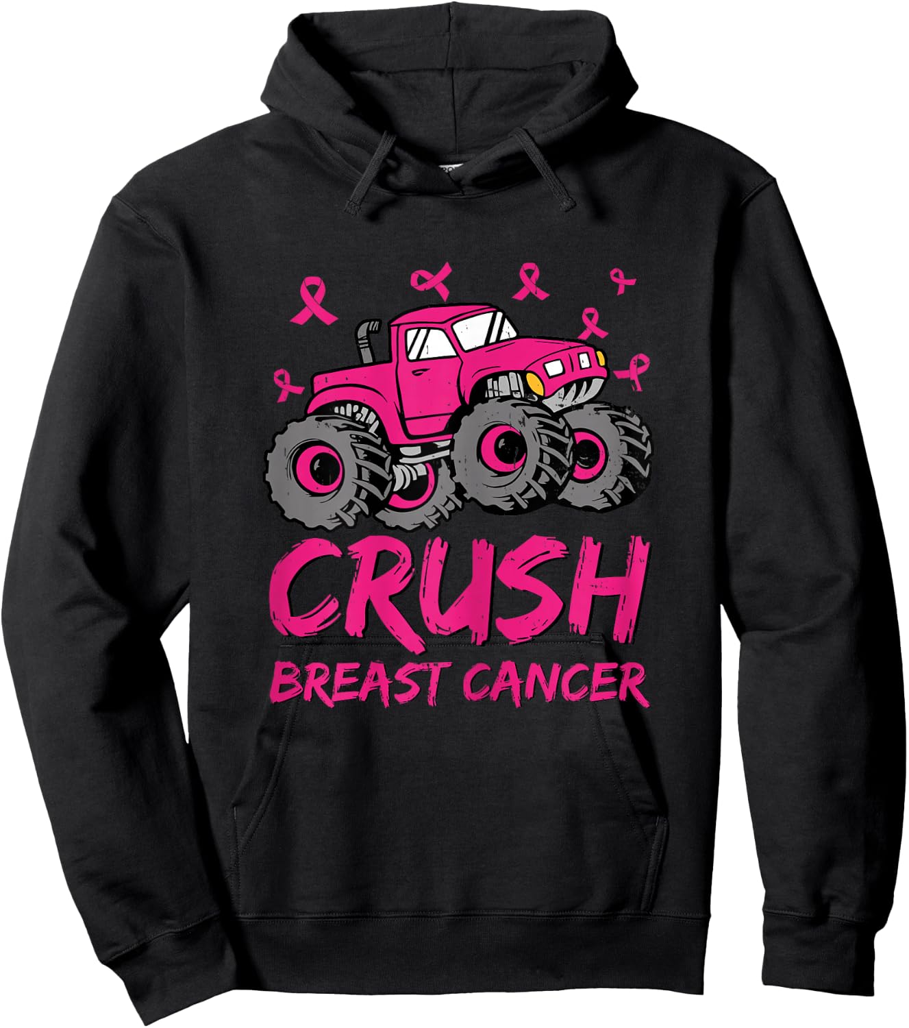 Crush Breast Cancer Awareness Monster Truck Toddler Kid Boys Hoodie - Hoodie | Black