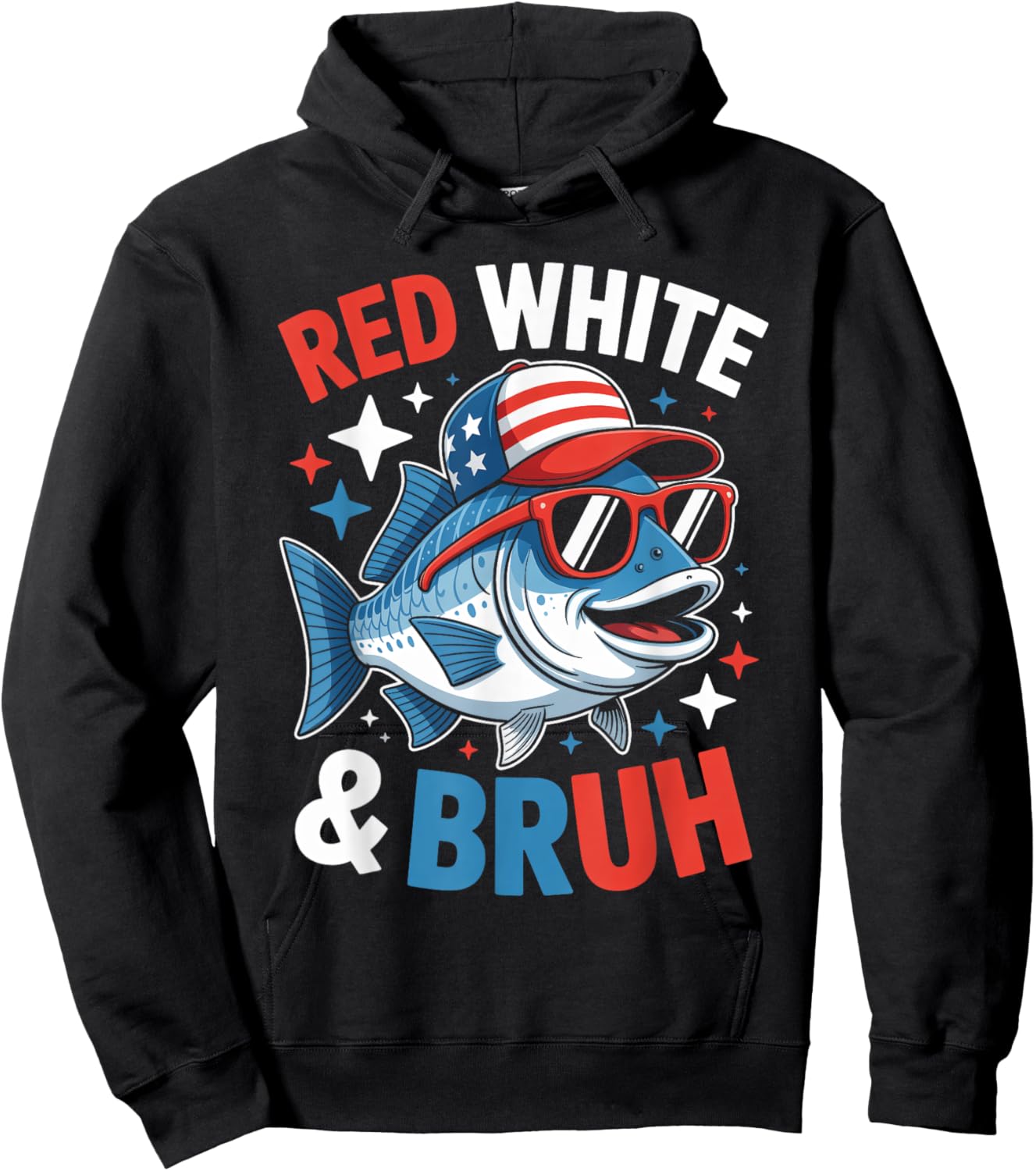 Patriotic Fishing Red White & Bruh 4th of July Toddler Boys Hoodie - Hoodie | Black