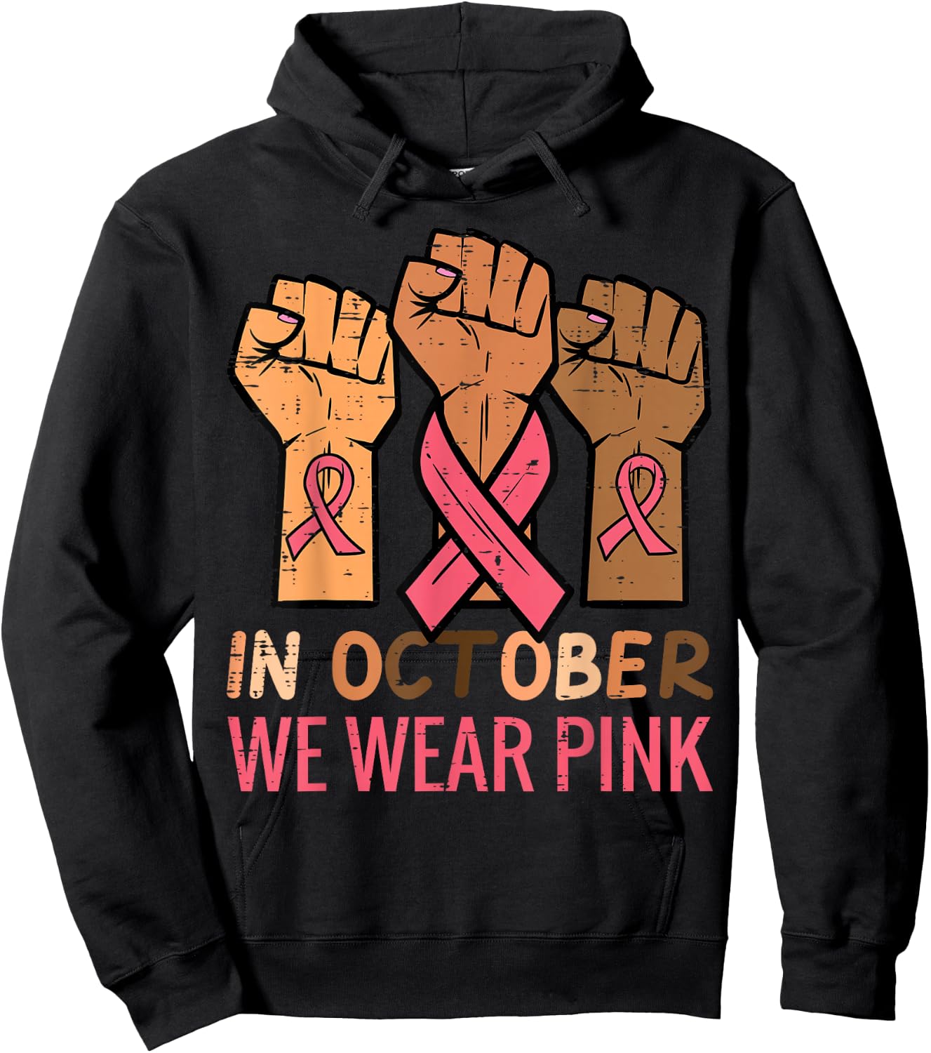 Breast Cancer Awareness Fist Warrior Support Men Women Kids Hoodie - Hoodie | Black